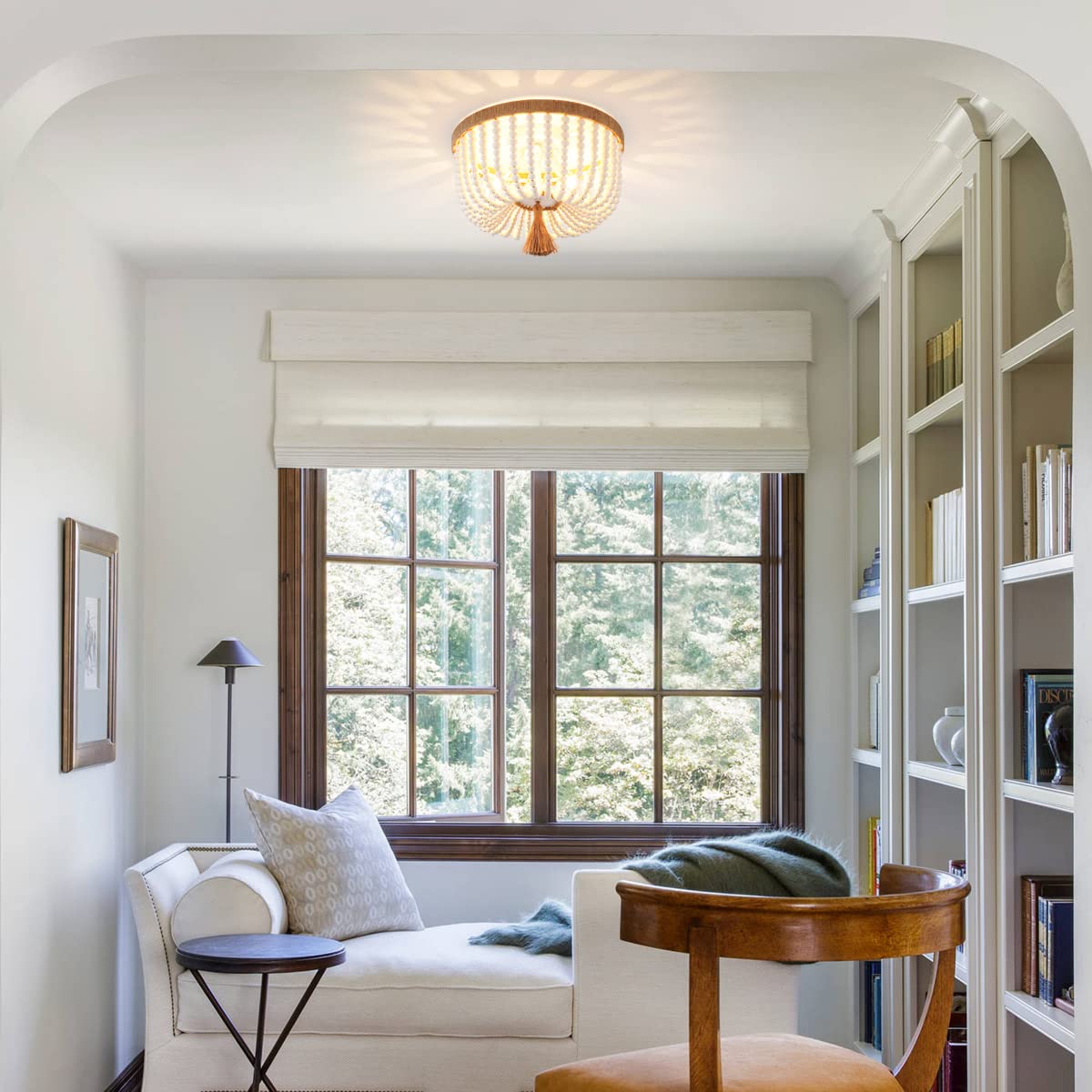 Viluxy 3-Light Bohemia Wood Beaded Flush Mount Ceiling Light For Bedroom & Kitchen Island