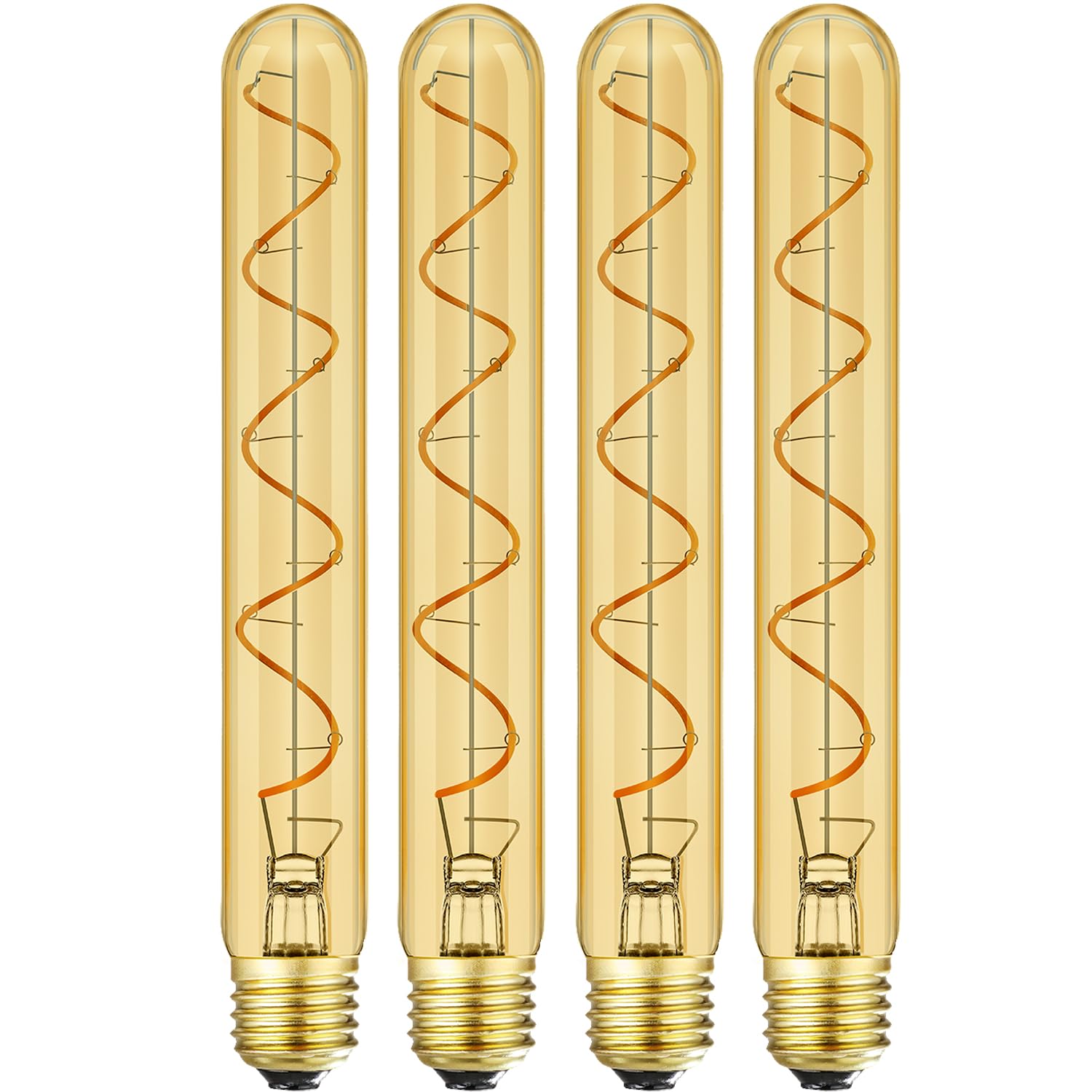 Leools T10 Long Tubular Light Bulb,60 Watt Equivalent E26 Base Amber Vintage Edison Bulb 6W Dimmable Tubular Antique Style Decor