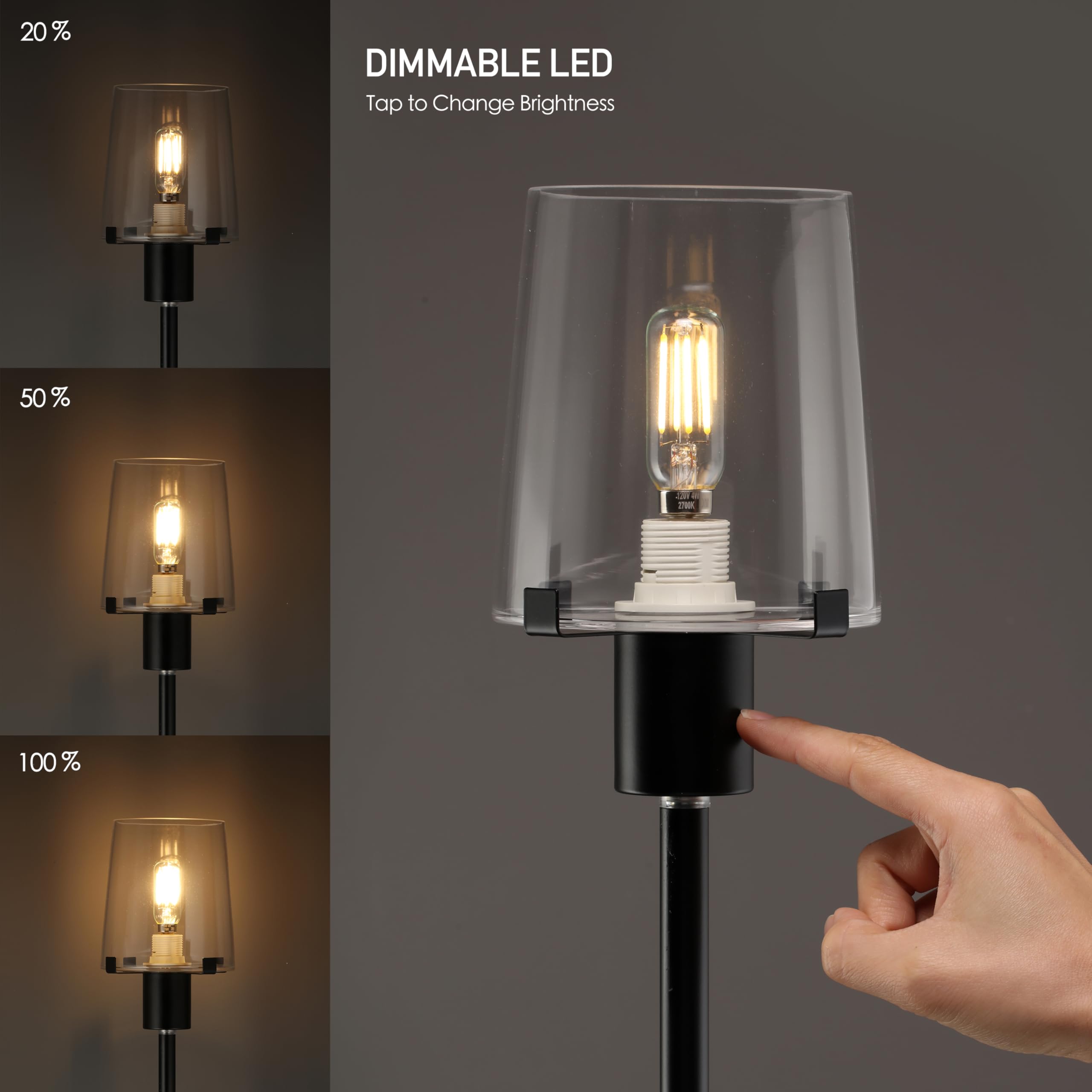 OBright Dimmable LED Floor Lamp, 66.5-Inch, Metal, Black, Touch-Controlled, Model OB-FL29G