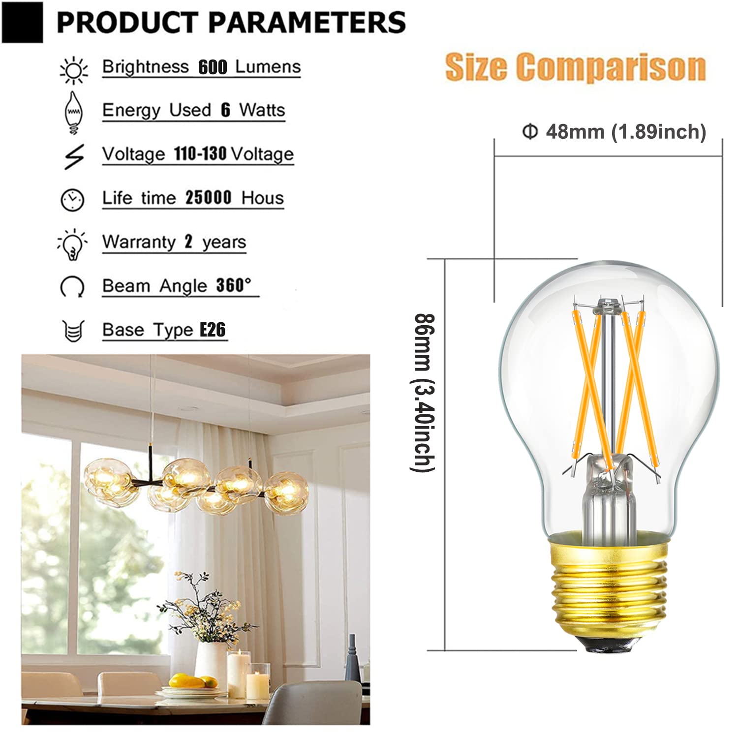 Dimmable E26 Led Bulb 6W Equal 60 Watt Vintage Led Edison Bulb Ac120V A15 Led Bulb For Ceiling Fan Light Bulbs,Appliance Bulb An