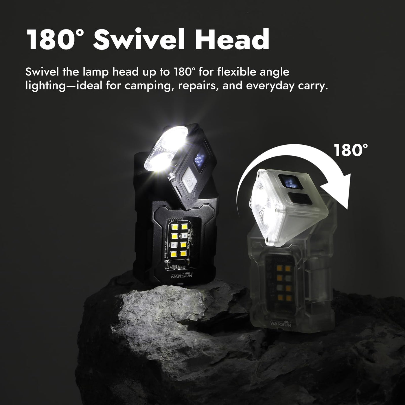 800 lumen rechargeable led flashlight black WARSUN DC08 Swivial LED Flashlight Rechargeable, 800 Lumens Mini Work Lihgt, Small EDC Flashlight Clip On with Back Clip, Magnetic Flashlight, for