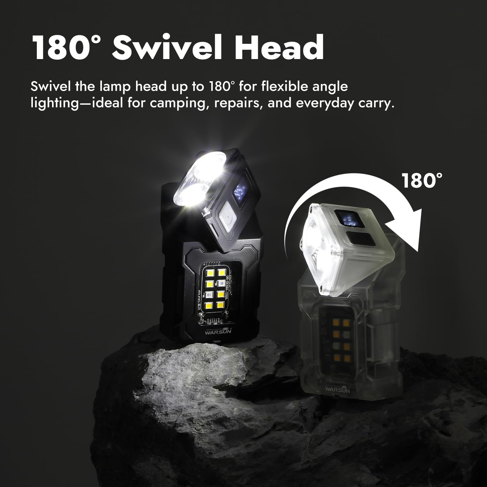 WARSUN DC08 Swivial LED Flashlight Rechargeable, 800 Lumens Mini Work Lihgt, Small EDC Flashlight Clip On with Back Clip, Magnet