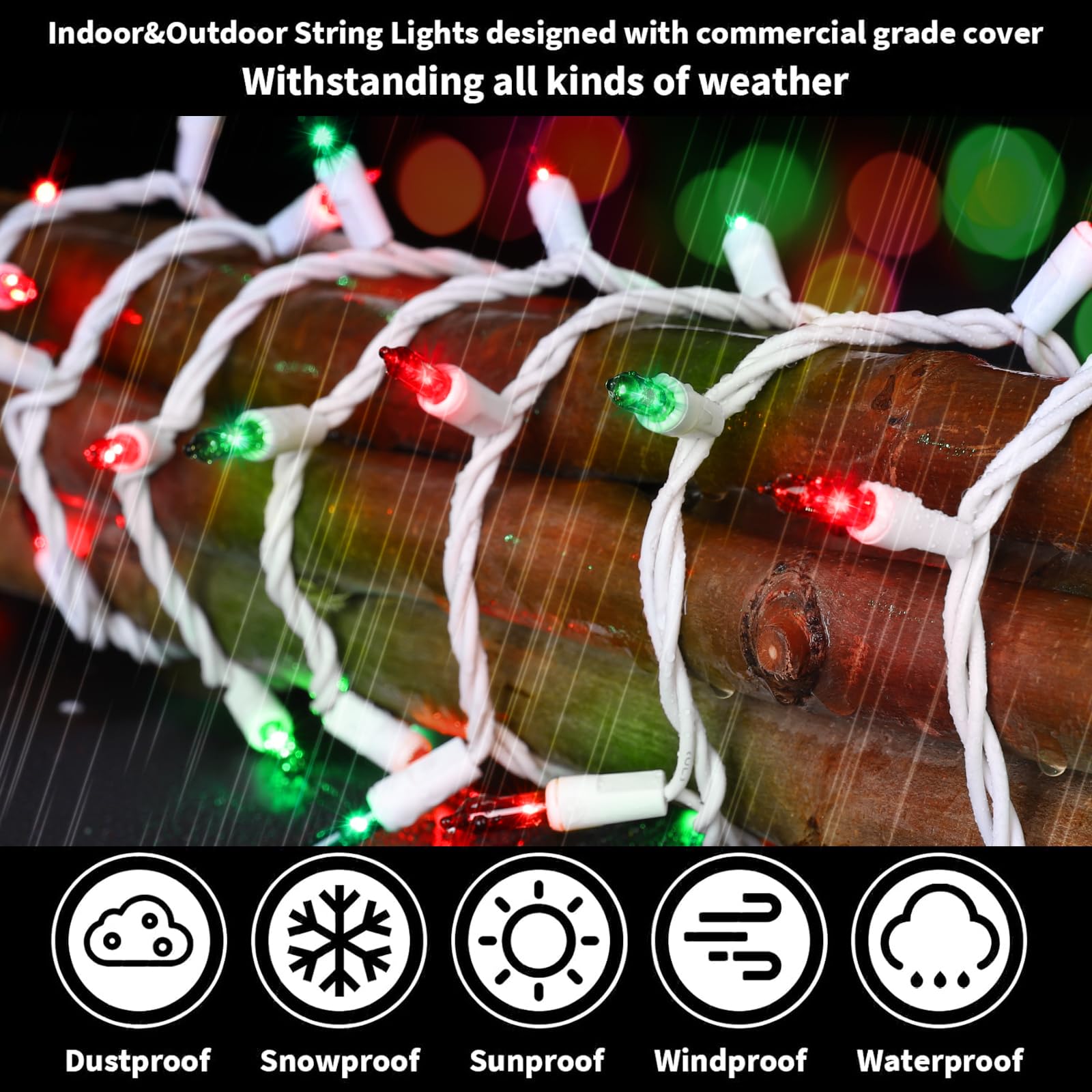 Lamphome 100 Count Red Green Christmas Lights  White Wire 20Ft Incandescent Holiday String Light Set For Indoor Outdoor Use Christmas Tree  Halloween  Valentine Wedding Lighting Decoration