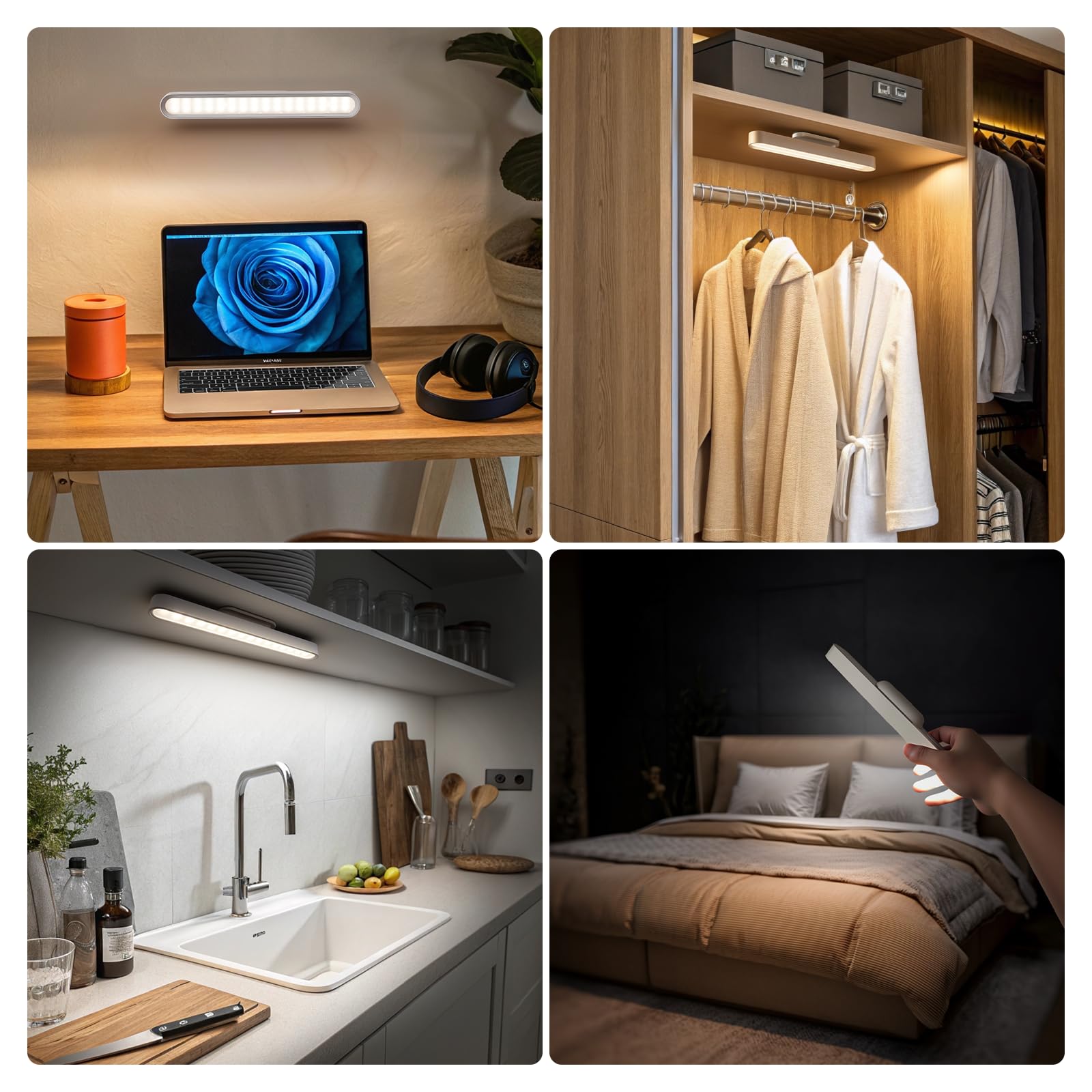 Aksda Under Cabinet Lights, 2600Mah Rechargeable Mirror Light, 3 Colors Adjustable Magnetic Dimmable Closet Lights With 50 Led,