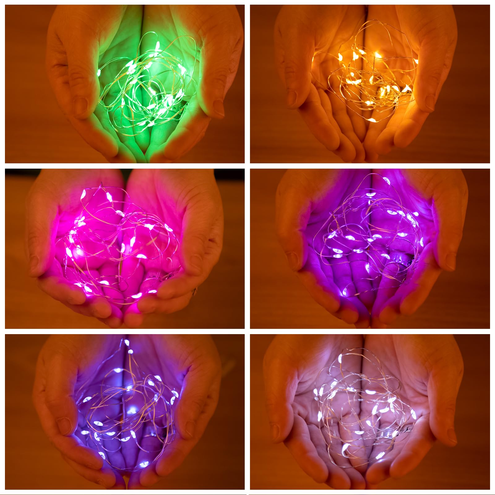 SINAMER 6 Pack Fairy Lights Battery Operated Lights, 7ft 20 Led Multicolor Mini String Lights, Waterproof Silver Wire Starry for