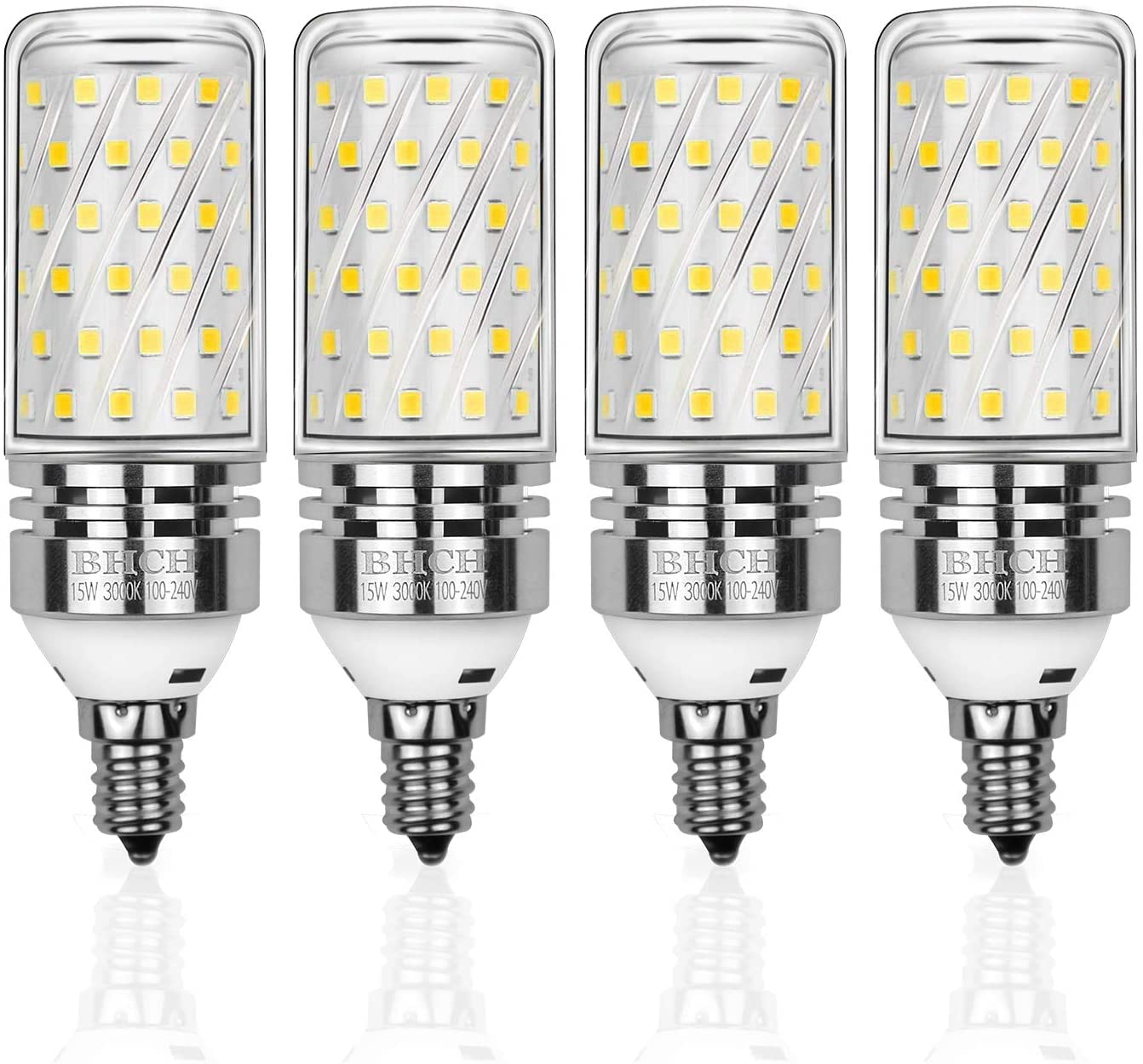 BHCH E12 LED Corn Bulbs, 15W, 3000K Warm White, 1500LM, Small Edison Screw Bulbs, 120W Incandescent Equivalent, Pack of 4