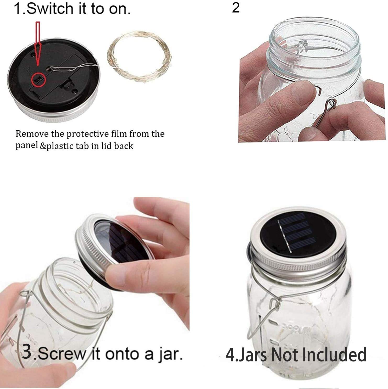 Solar Mason Jar Lights Lids, 10 Pack 30 Led Solar Fairy Lights For Regular Mouth Mason Jars, Outdoor Hanging Jar For Garden Yard