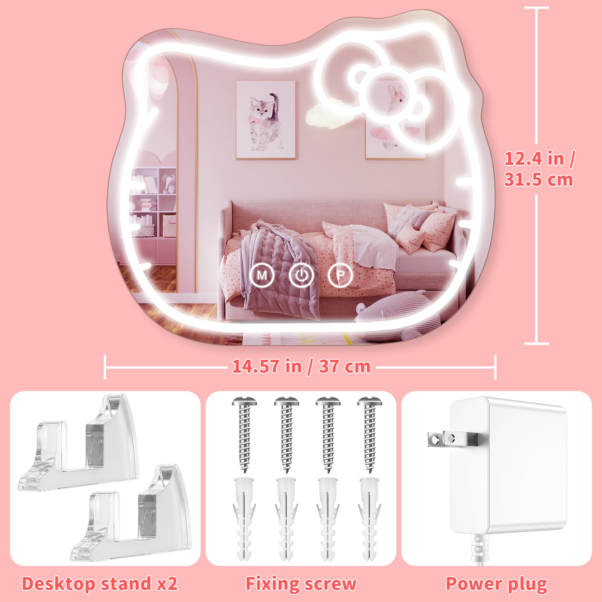 YiaMia Hello Kit Vanity Mirror with Light, Multi-Color Neon Sign, 14.6"L x 12.4"W, Perfect for Room Decor & Gifts
