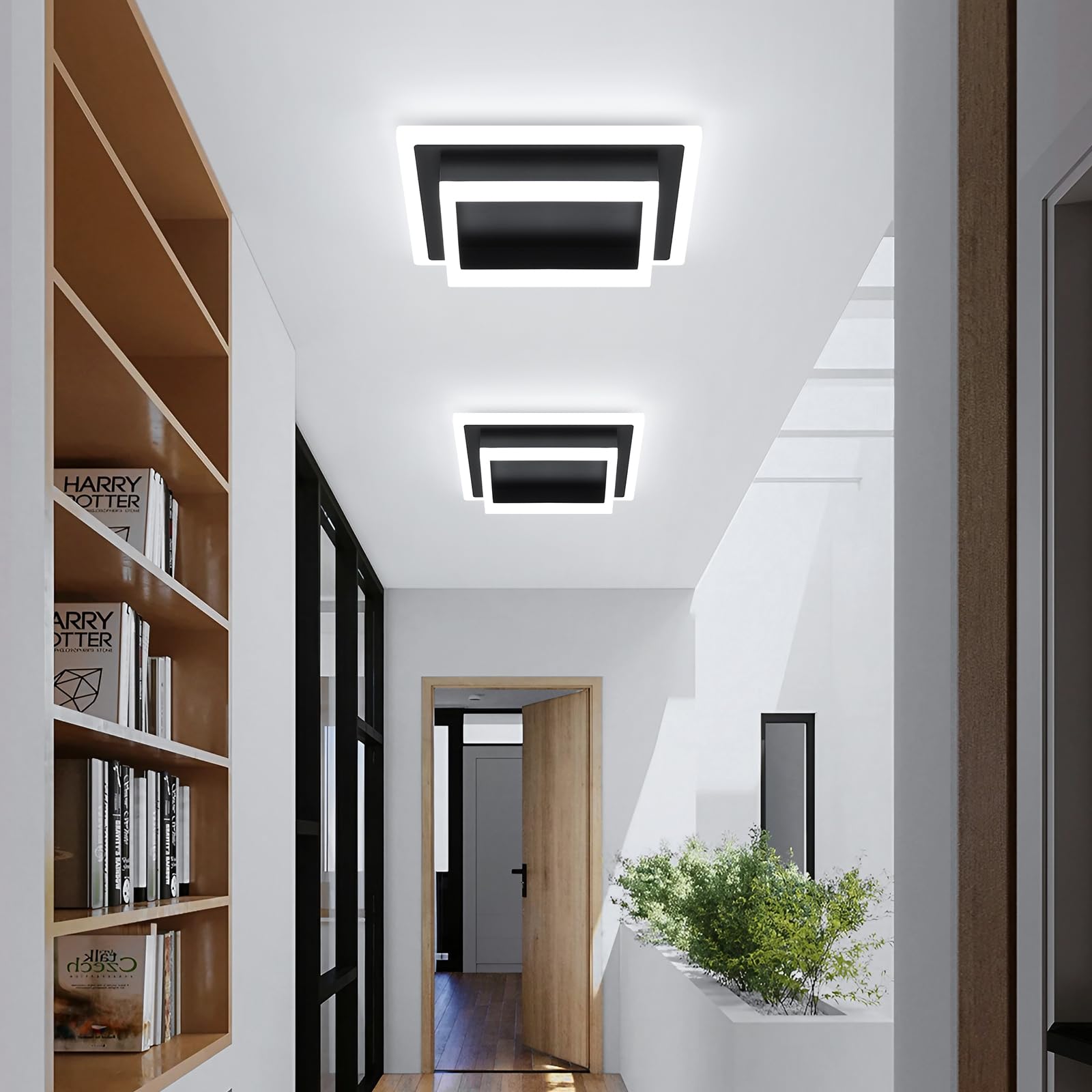 Eidisuny Modern Led Ceiling Light  Hallway Flush Mount Ceiling Light  32W  6000K  Black Square Hallway Lighting Fixtures For Living Room Kitchen Bedroom (Black) 2 Pack