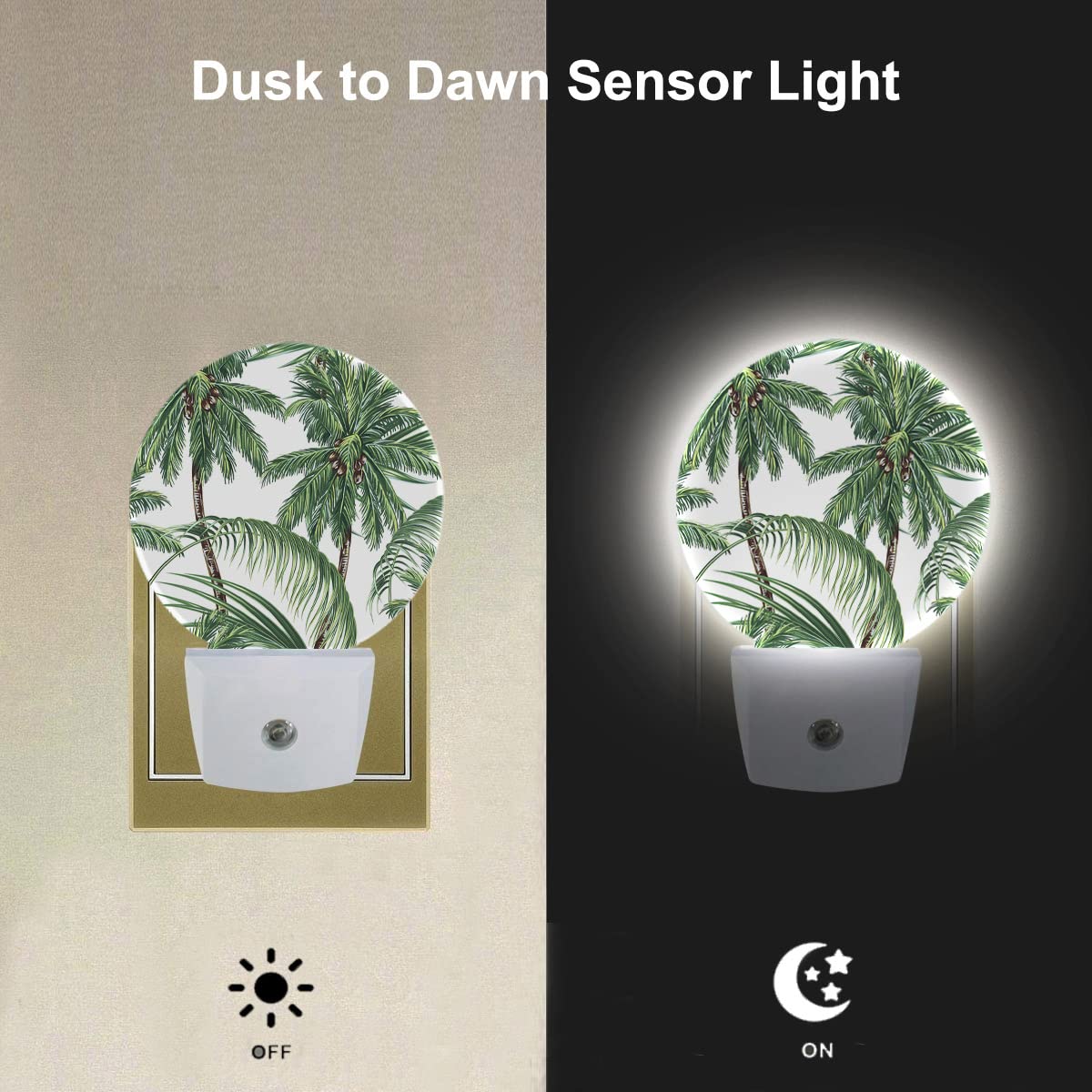 Ekobla Palm Tree Night Lights Plug Into Wall Tropical Tree Green Plants Night Light With Dusk To Dawn Sensor For Home Bedroom Ba