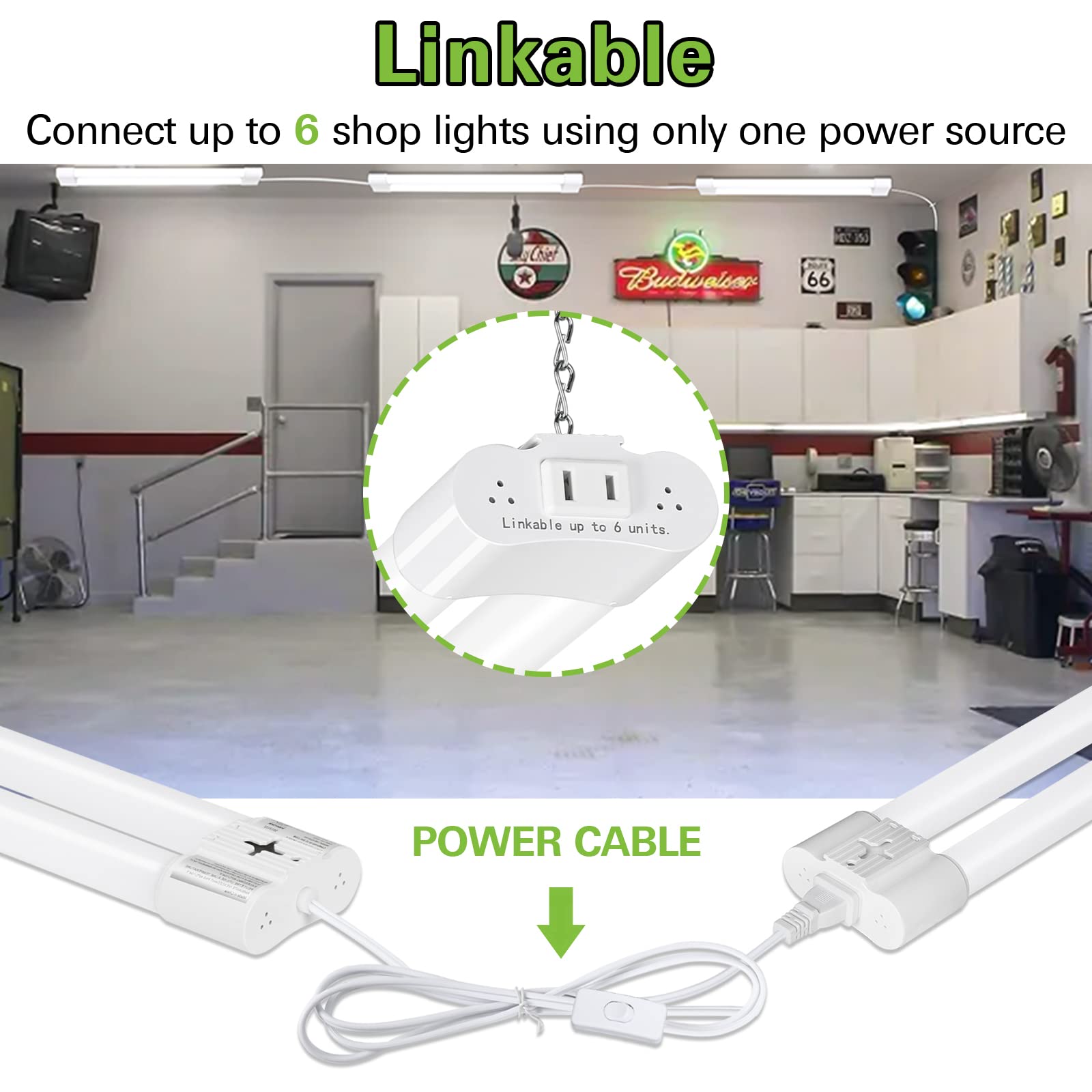 Hykolity 4 Pack LED Shop Light, 2FT 22W, 2500lm, 5000K Daylight, White, Utility Fixture, Model SL22W5KD