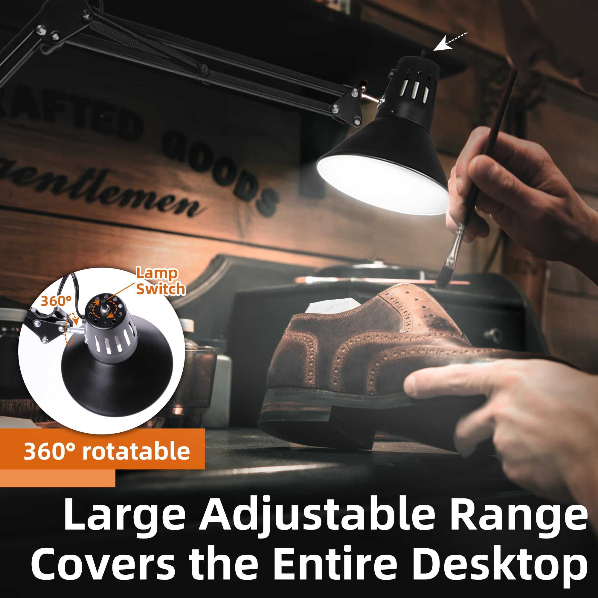 Hypool Desk Lamp W/A19 E26 Led Bulb For Home Office Eye-Caring Metal Extra Tall Swing Arm High Intensity Clamp Flexible Goosenec