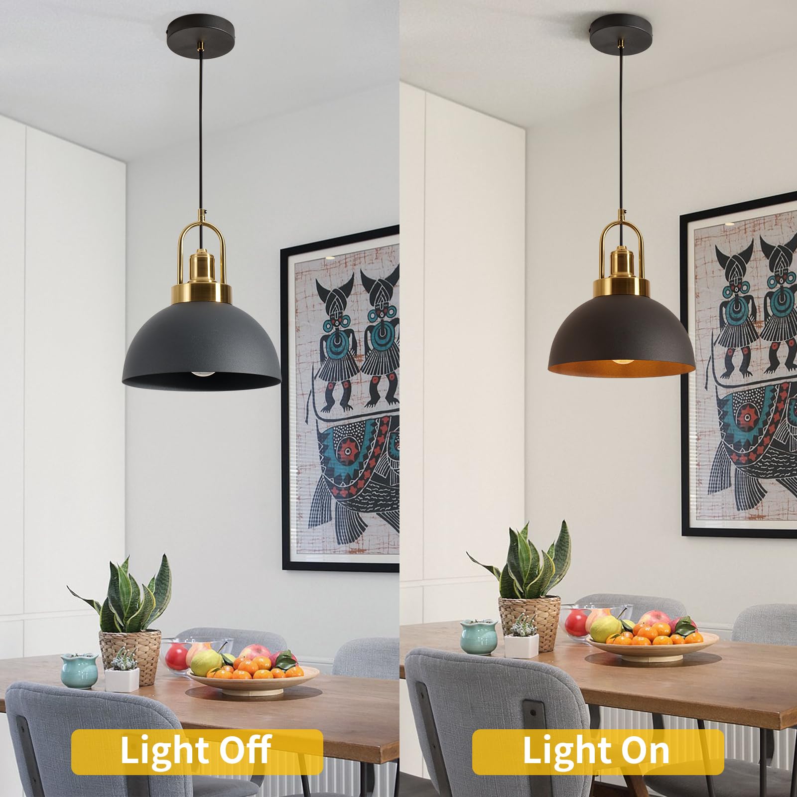 Yhanfengcy Vintage Industrial Pendant Light Black Pendant Light With 9.84-Inch Dome And Brass Socket, 78.74-Inch Wire - Perfect