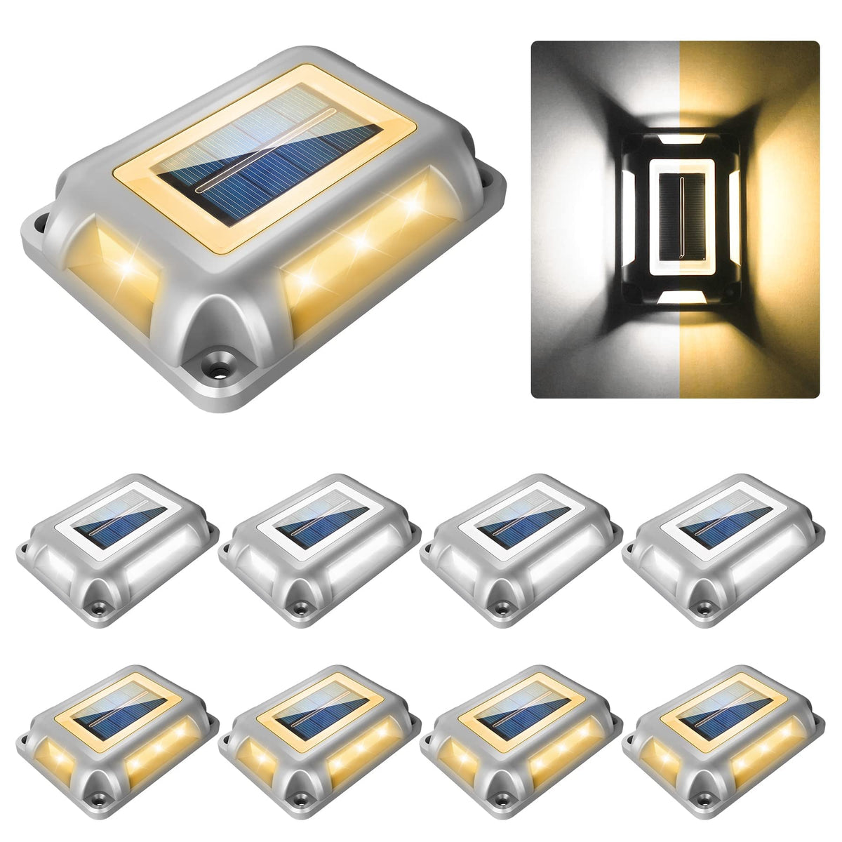 Crepow Solar Deck Lights Driveway Dock Lights- 8 Packs Waterproof 1200Mah Solar Powered Outdoor Led Aluminum Dock Lighting Road