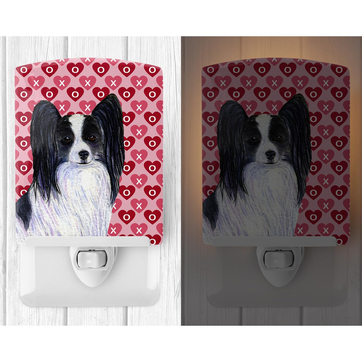 Carolines Treasures Ceramic Night Light Papillon Hearts, UL-Certified, 6x4x3in, Multicolor, Model SS4505CNL