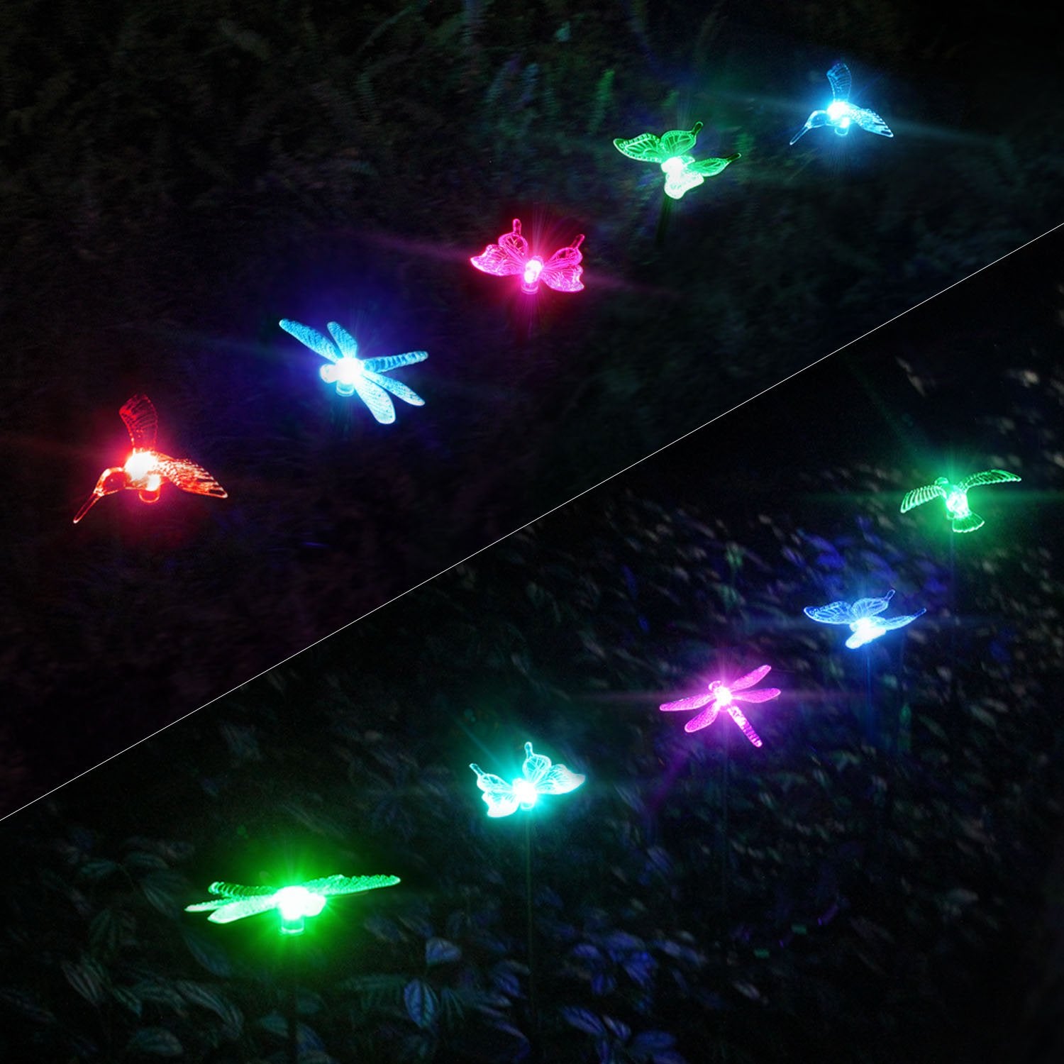 OxyLED Solar Garden Lights, 3 Pack Outdoor Solar Stake Light Hummingbird Butterfly Dragonfly, Solar Powered Pathway Lights, Mult