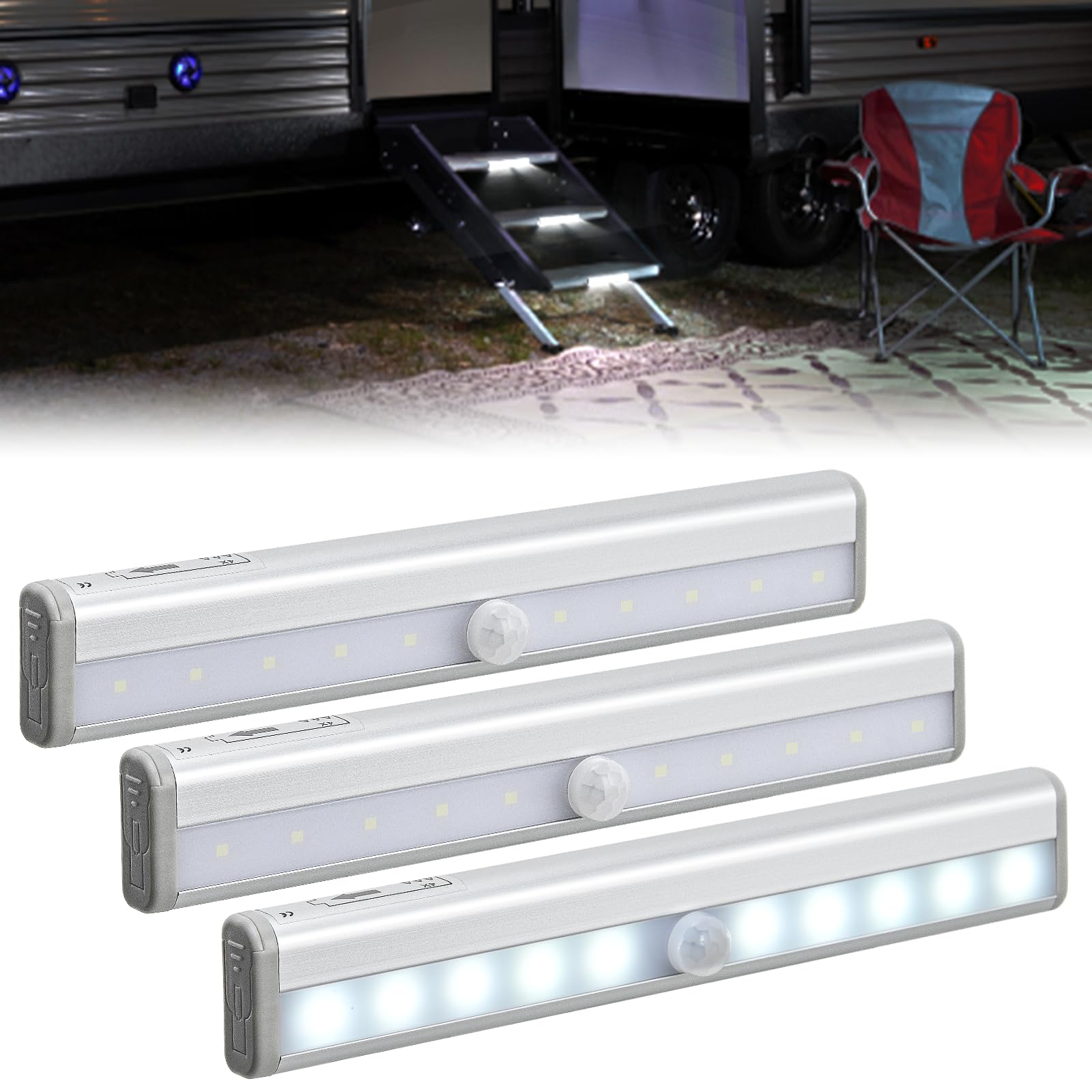 Nilight RV Step Lights - 3PCS Motion Sensor LED Bar - Battery Operated Wireless Magnetic - 7.48in ABS Plastic - Model RV-714W