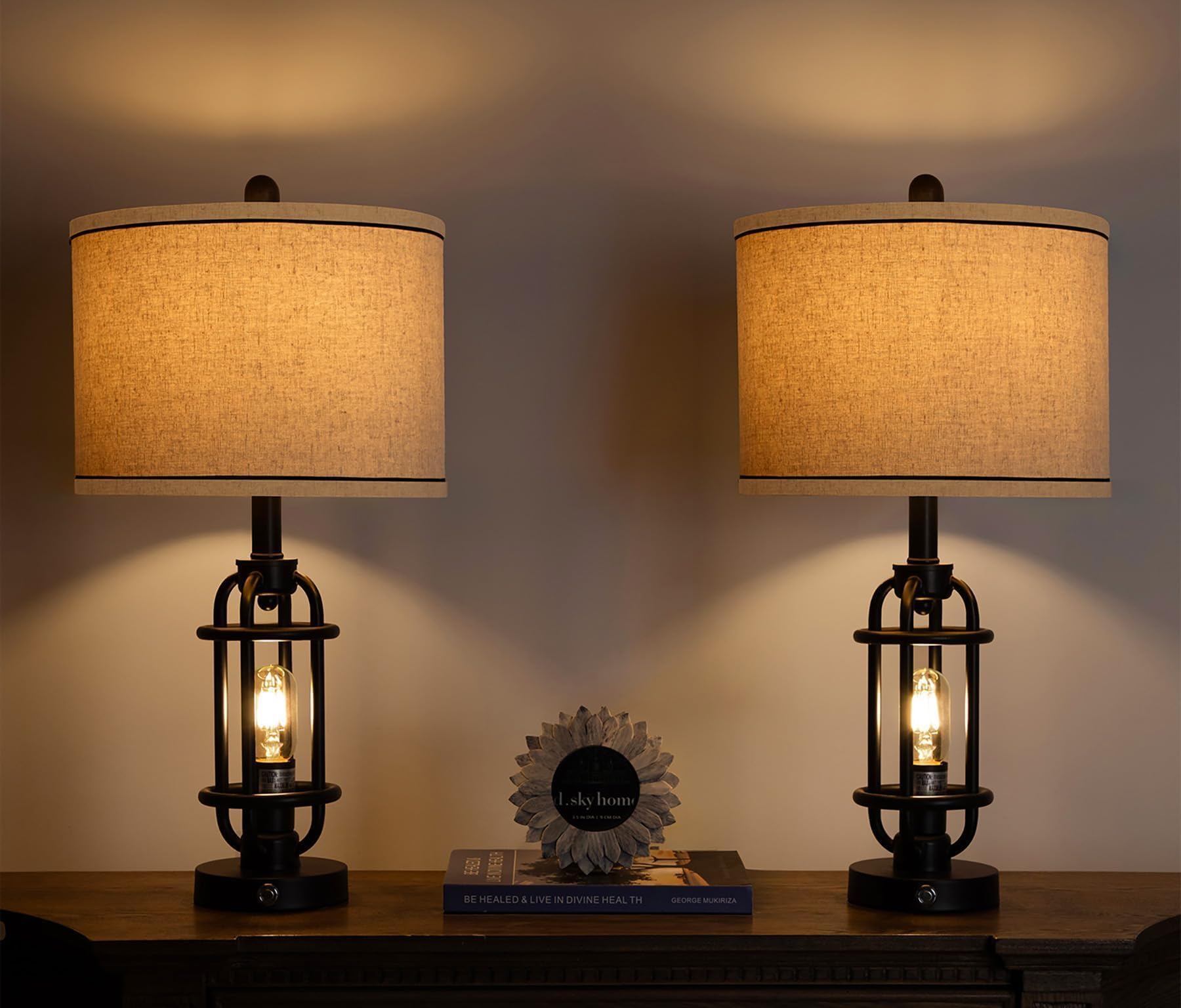 G-Safava 23.75'' Black Metal Table Lamps Set Of 2 With Usb Ports For Living Room & Nightstand