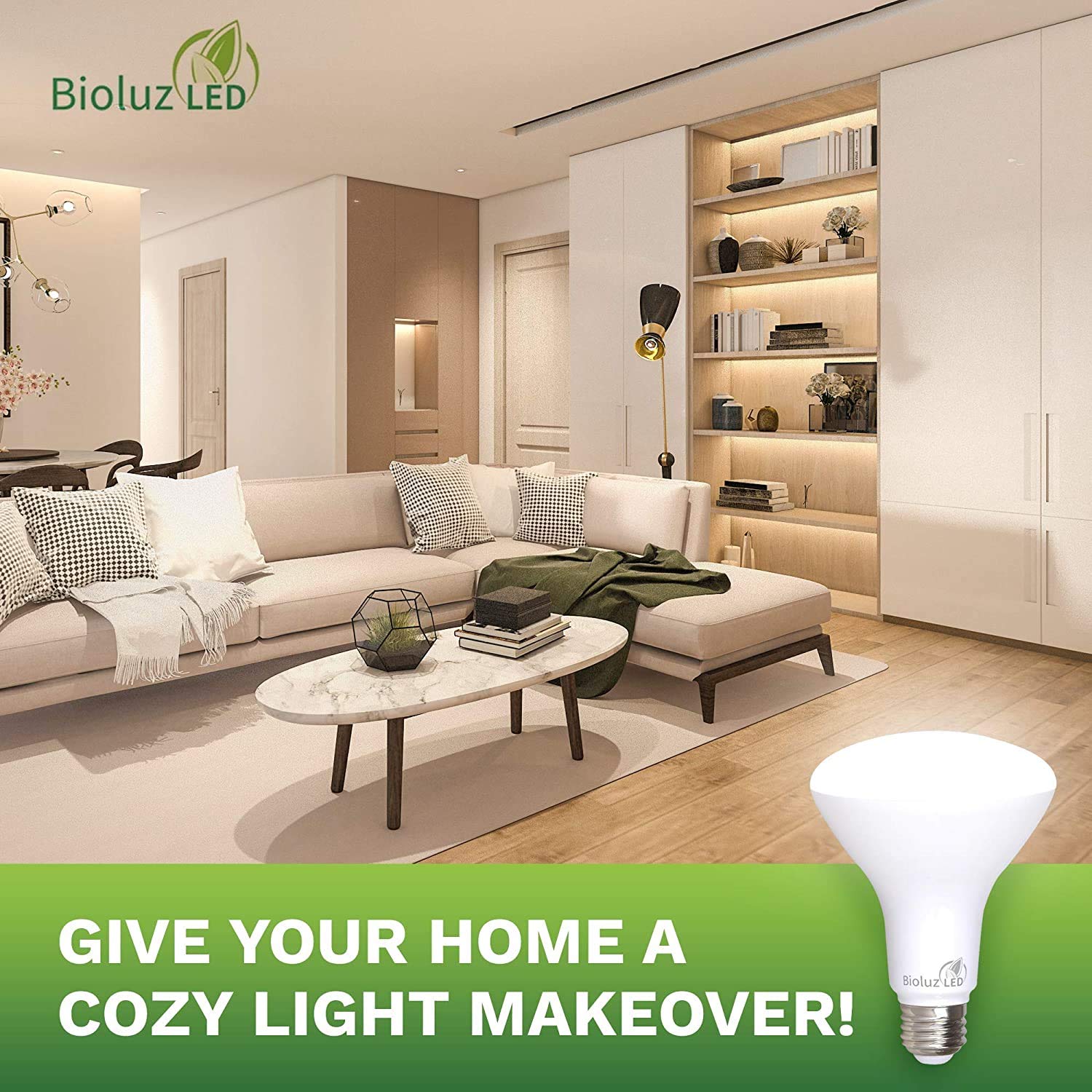 Bioluz LED BR30 Dimmable Bulb 7.5W 650 Lumen 3000K Soft White 8 Pack UL Listed