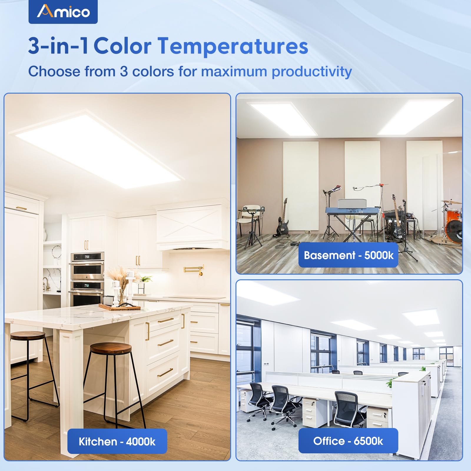 Amico 24 Pack 2X4 Led Flat Panel Light Fixture Selectable Color Temperature 4000K/5000K/6500K Drop Ceiling Office Lights 50W Dim