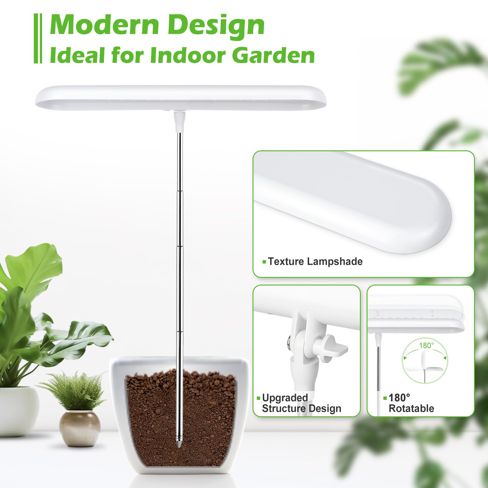 Foxgarden® Grow Light, Full Spectrum Led Grow Lamp, Plant Lights For Indoor,Auto Timer 4/8/12H, 4 Dimmable, Height Adjustable 8.5&quot;-24&quot;, Growing Lights 2 Pack