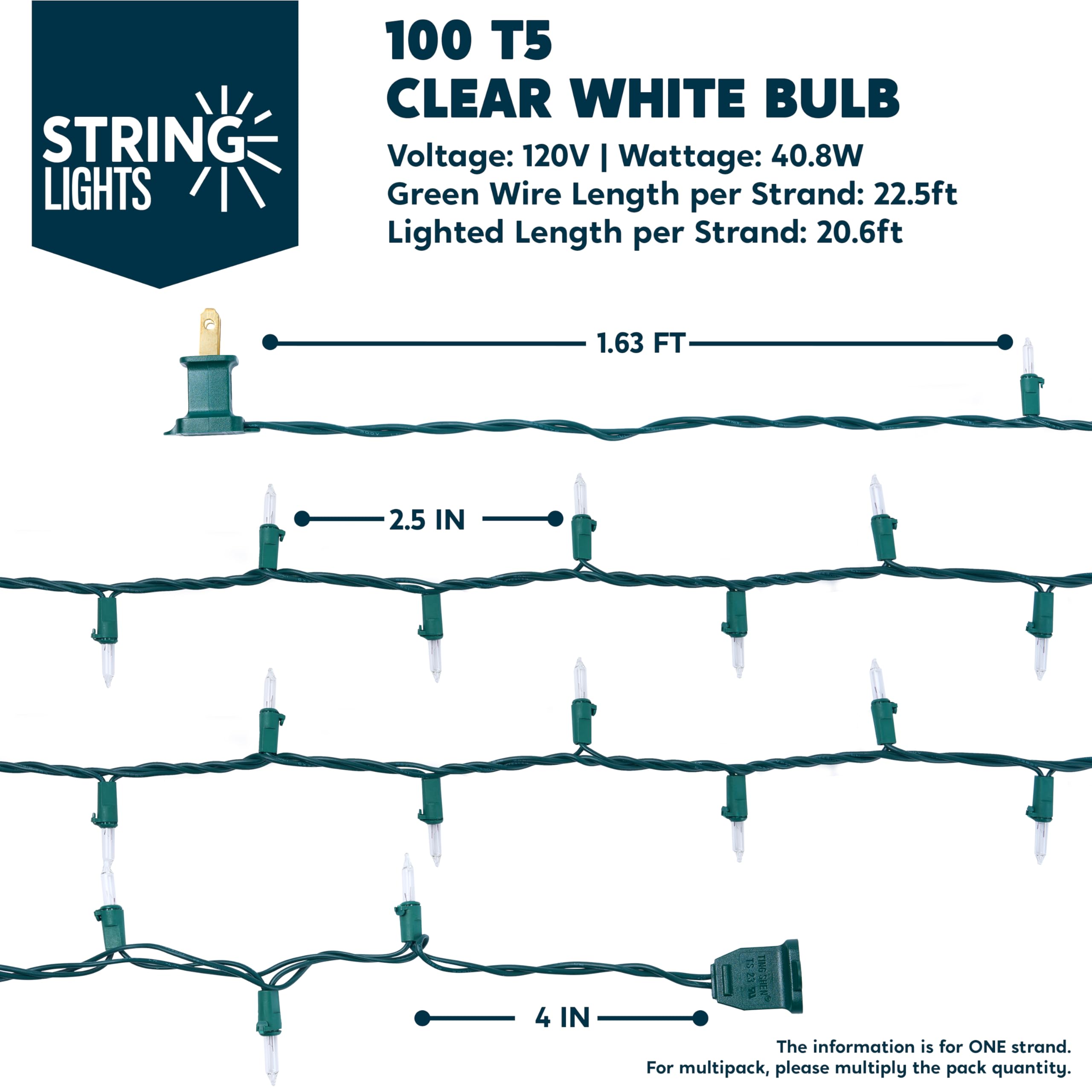 Joiedomi Clear Christmas String Lights, 200 Mini Warm White Fairy Lights, 43FT, Green Wire, Model HWO-100/2F
