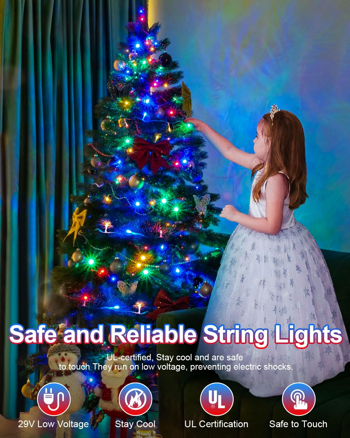 JIXXULVU Christmas String Lights, 250FT 760 LED, Multicolor, Indoor/Outdoor, Clear Wire, Model 300L, Timer & Memory Function