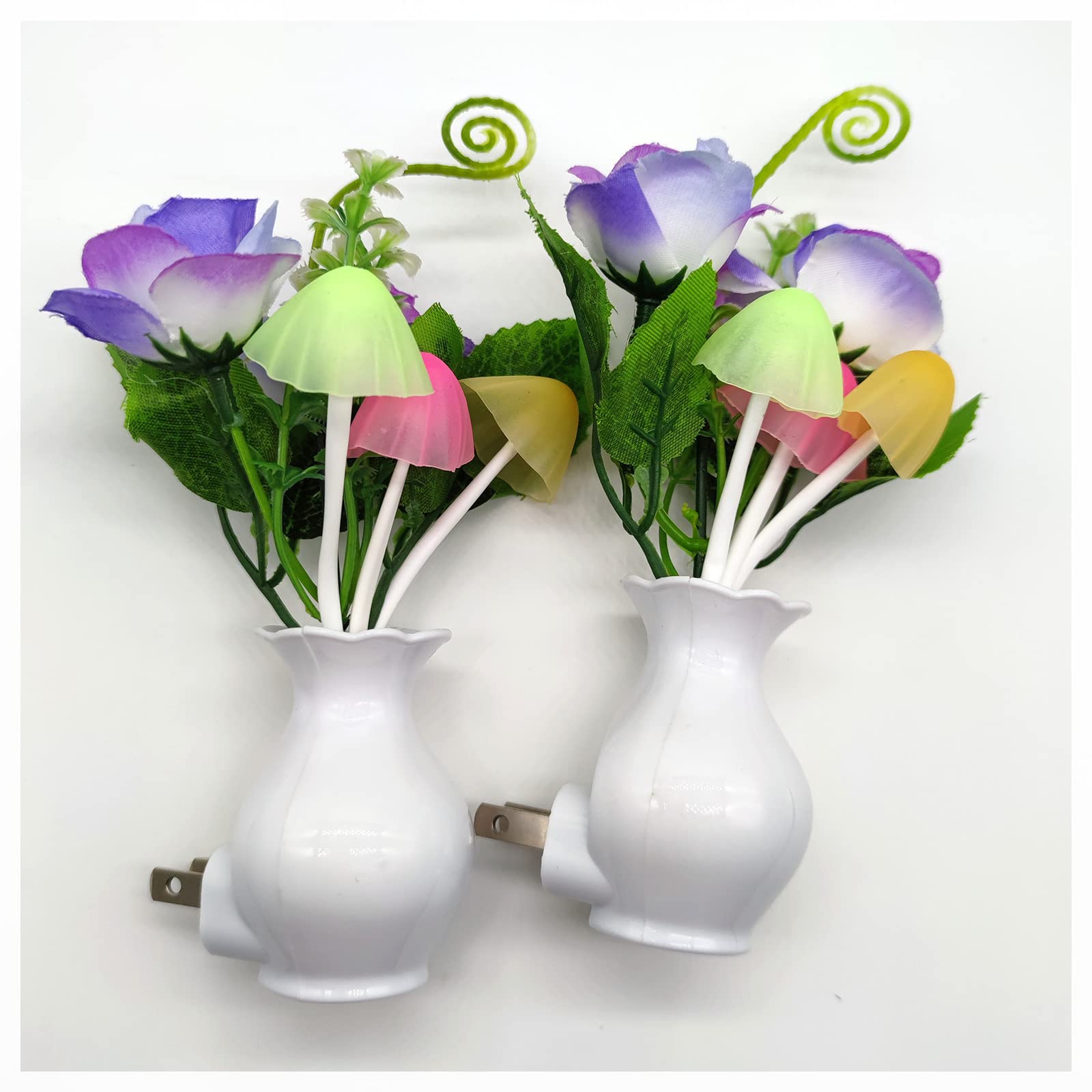 Ausaye 2Pack Led Night Light Plug In Sensor Light, Energy Saving Lamp Dream Nightlight Rose Flower Mushroom Night Lights For Kid