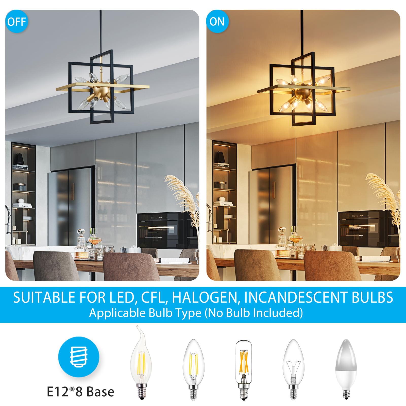Xingqi Modern Geometric Pendant Lighting 8-Light Black And Gold Farmhouse Chandelier Ceiling Light Fixtures For Dining Room Livi