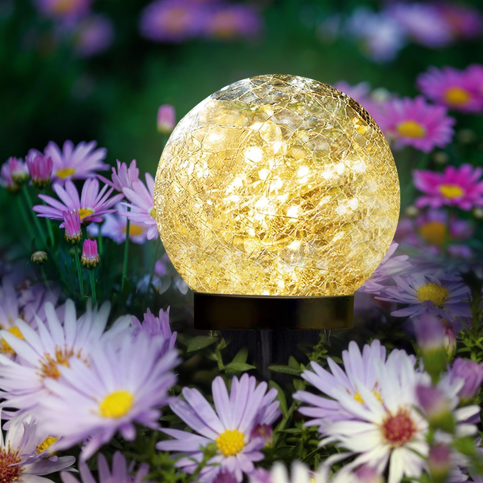 SyouHome Solar Garden Lights, 6 Pack  ed Glass Ball, Waterproof Outdoor Decor, Warm White, 3.9in