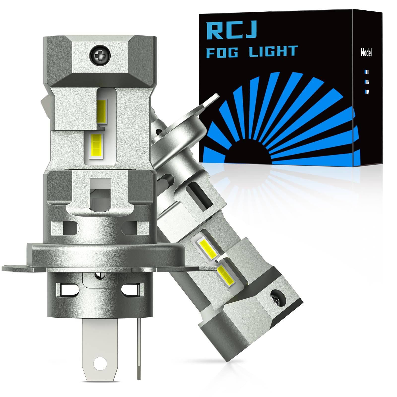 RCJ H4 LED Bulbs Hi/Low Beam 16000LM 6000K Cool White, Mini Size with Cooling Fan, Pack of 2