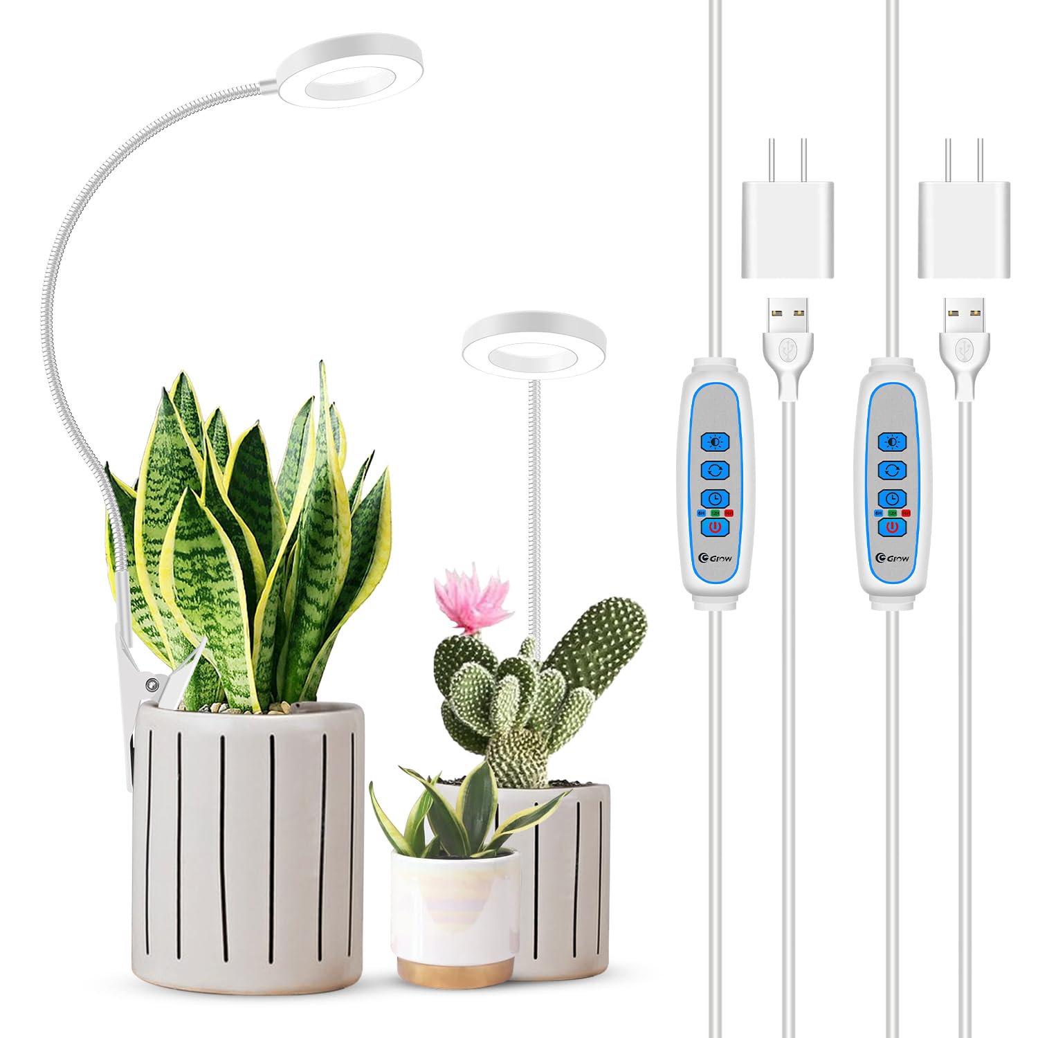 Xuligron Plant Light Clip On 2 Pack, 6000K White Full Spectrum Grow Lights For Indoor Plants, Halo Grow Lamp With 360 Gooseneck,