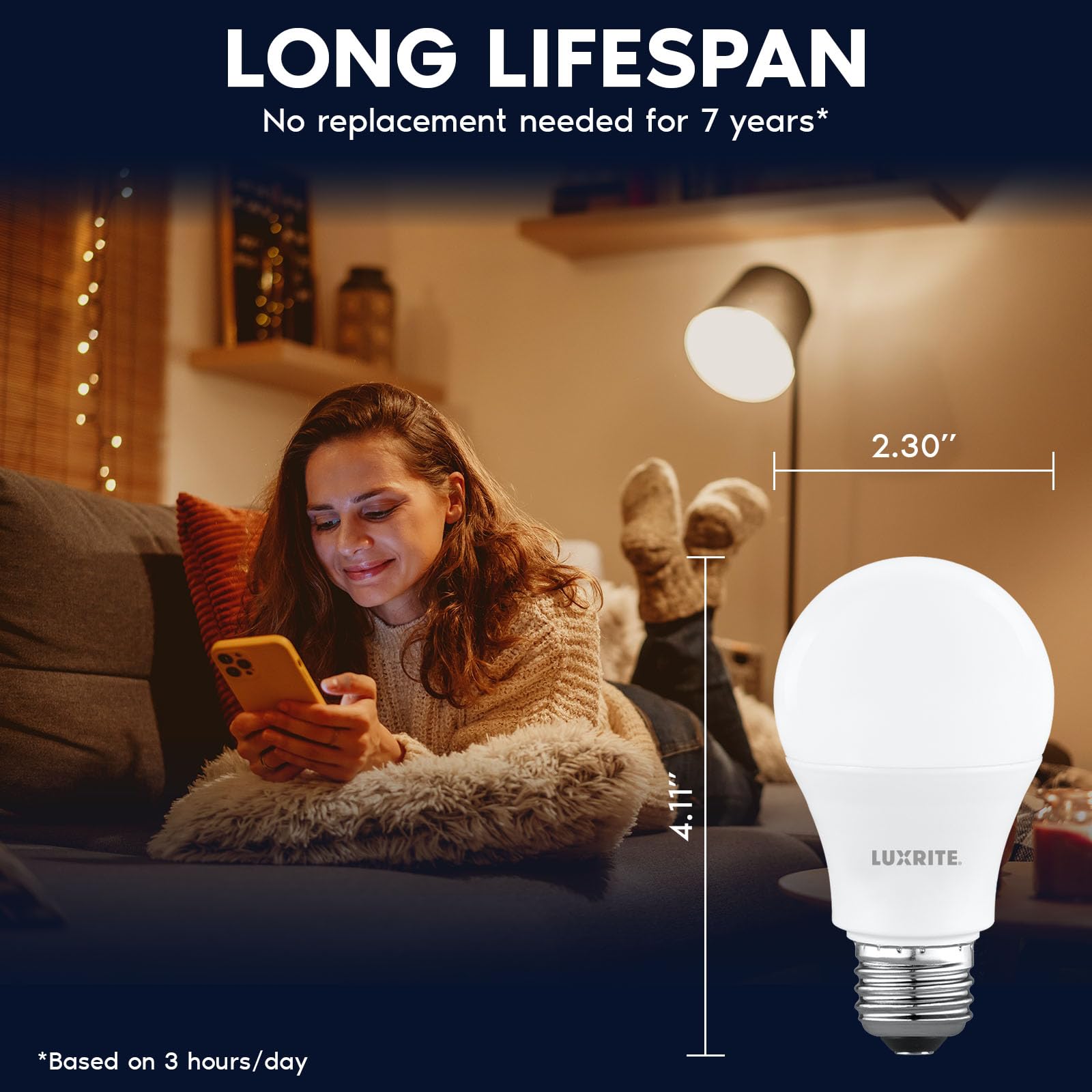 Luxrite A19 Led Light Bulb 75 Watt Equivalent, 3500K Natural White, 1100Lm, Non-Dimmable, Standard Led Light Bulbs, 9.5W, E26 Ba