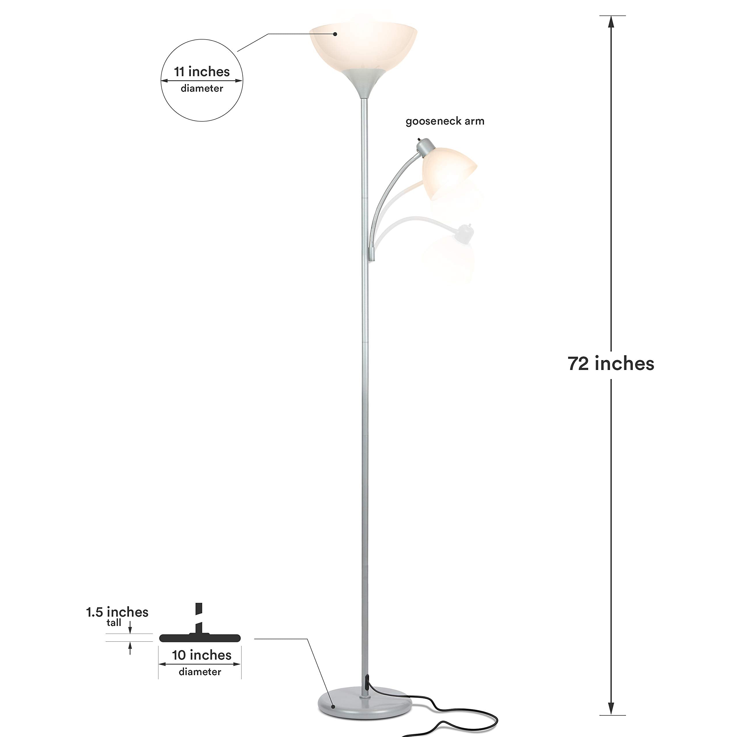 Brightech Sky Dome Plus LED Floor Lamp, Dimmable, Silver, Model FL-DMEPLS-SVR
