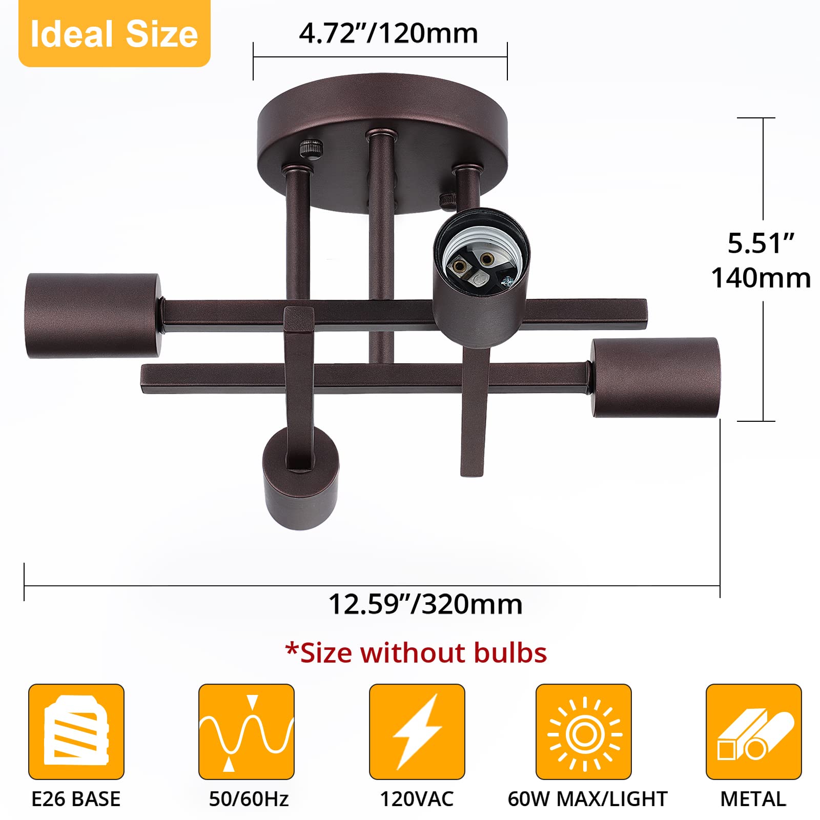 Sunrider Industrial 4-Light Semi Flush Mount Ceiling Light Fixture, Bronze Farmhouse Ceiling Lights, Rustic Metal Sputnik Chande