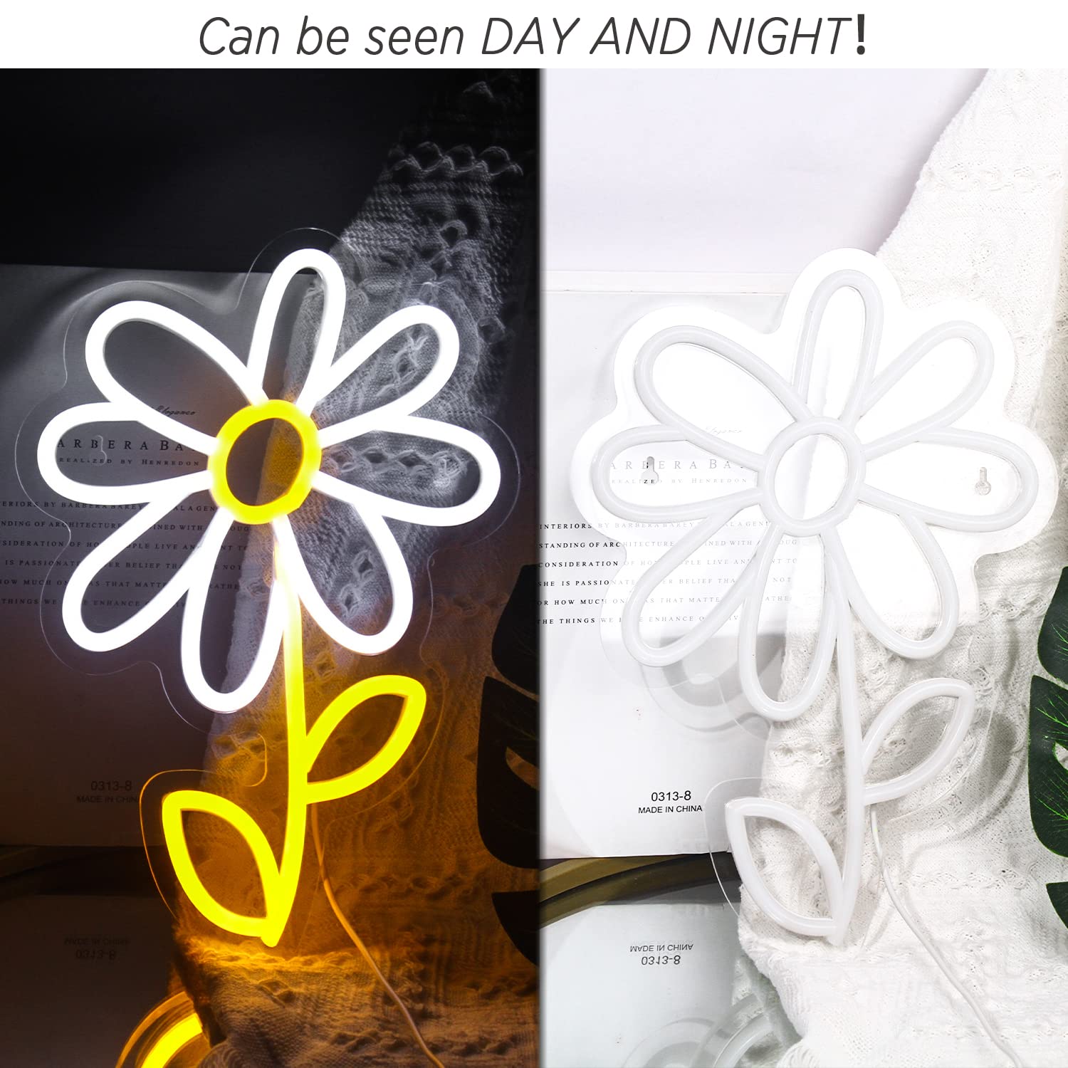 ineonlife Daisy Flower Neon Sign - LED Wall Decor for Bedroom, USB Powered, Acrylic, White Gold