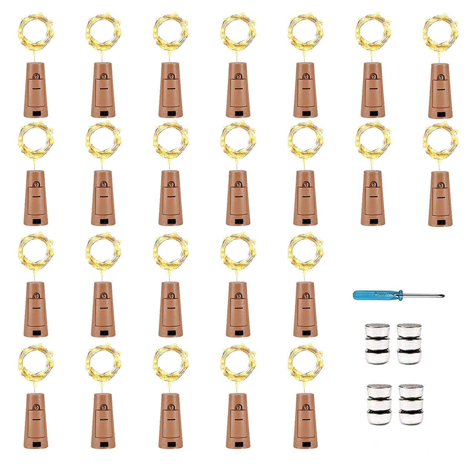 YJFWAL 24Pack 20LED Wine Bottle Lights with Cork, Cork Shape Silver Copper Wire Fairy Mini String Lights Fairy Lights Battery Operated for DIY, Party, Wedding, Christmas, Halloween Decor (Warm White)