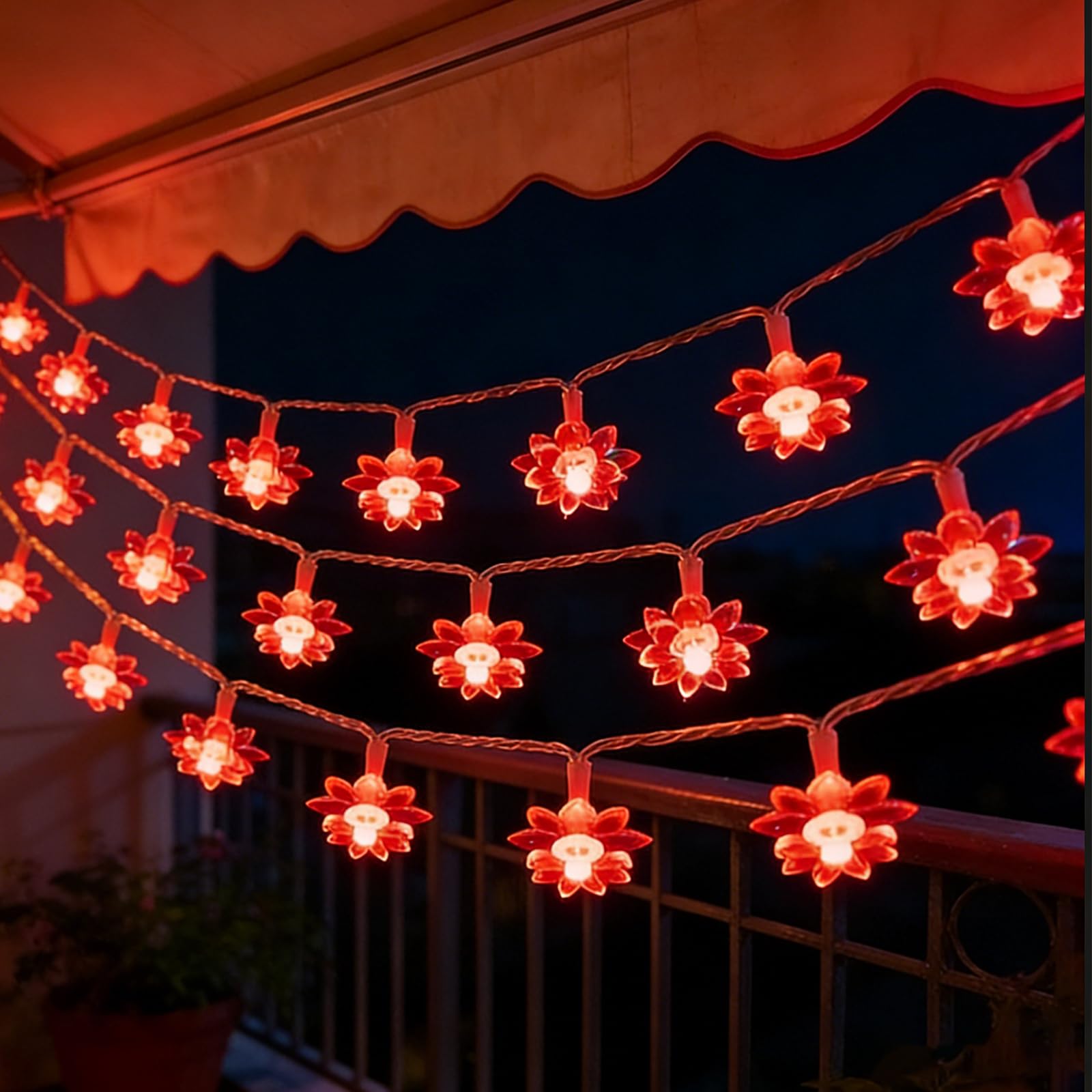 Red Lotus Flower Fairy String Lights: USB & Battery Powered 9.8ft 30 LED Aesthetic Cute Floral Lamp with 8 Modes & Timer for Val