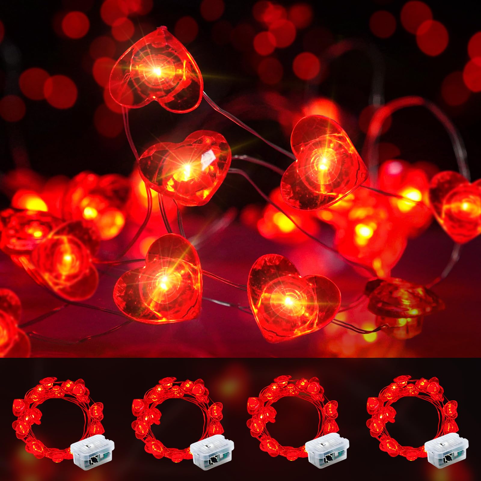 chzk 4 Pack Fairy Lights 7Ft 20 LED Twinkle String Lights Battery Operated Waterproof Red A01-Mini