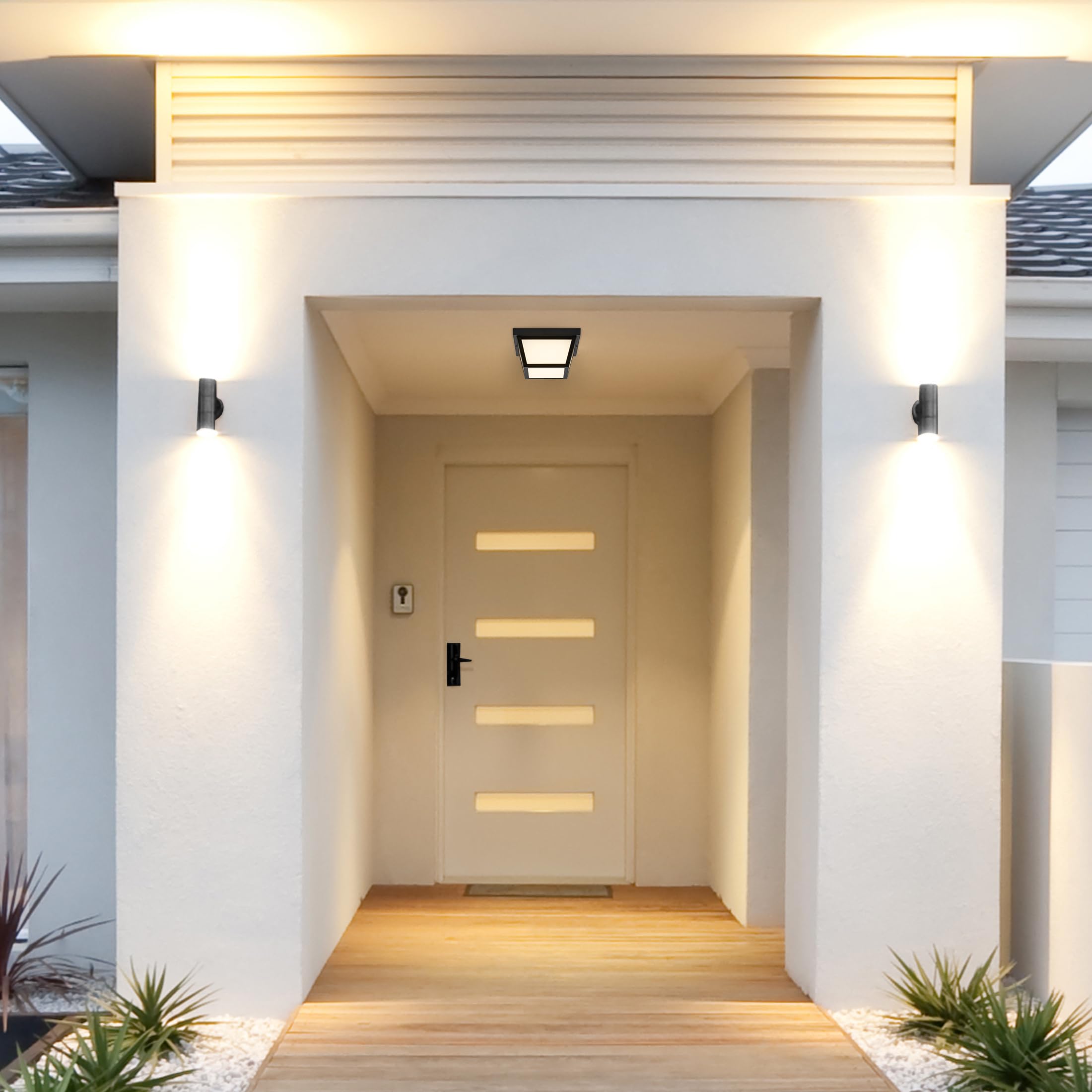 Maxxima 9'' Black Led Outdoor Porch Ceiling Light Fixture - Features Frosted Lens, 3000K Warm White, 1,000 Lumens, Wet Rated, Id