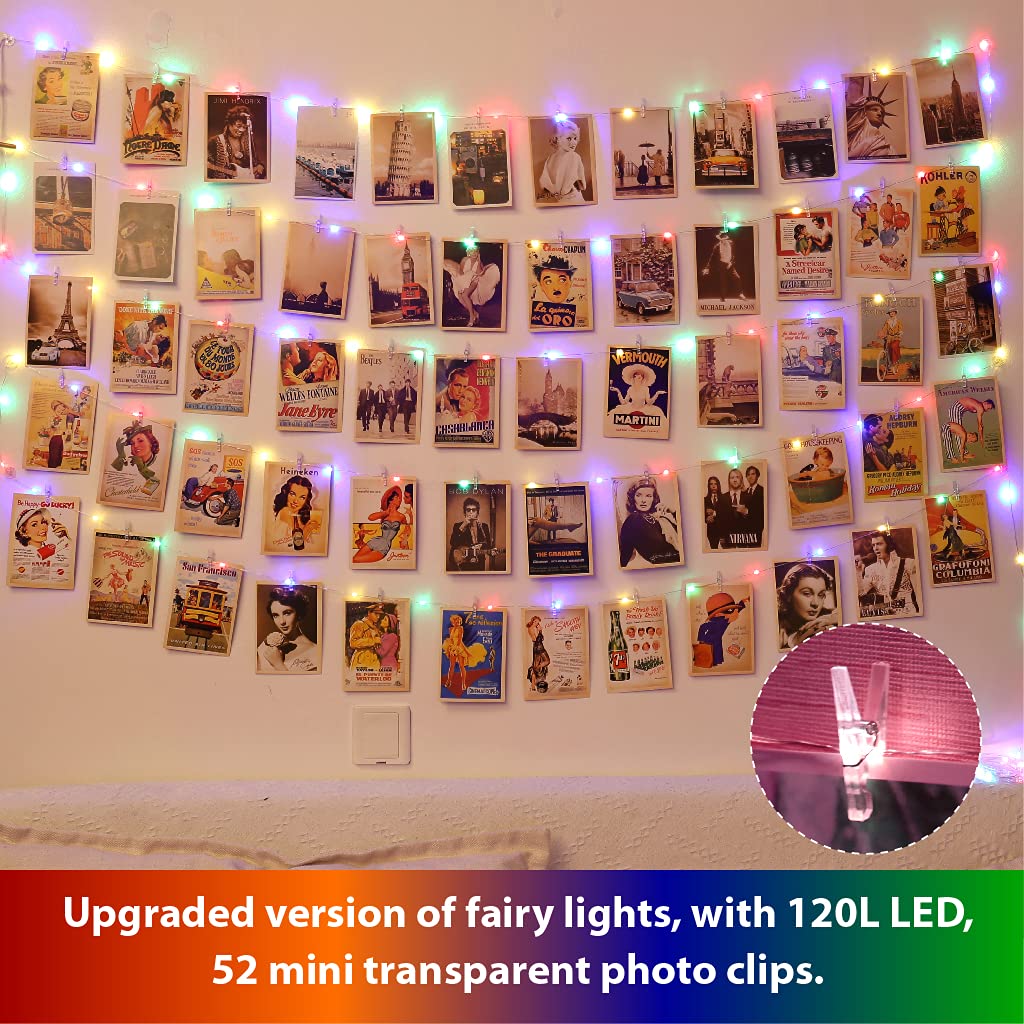 HXWEIYE Fairy String Light, 120LEDs Multicolor, 40Ft with 52 Clips & 12 Hooks, USB Powered, Model HY100150-120