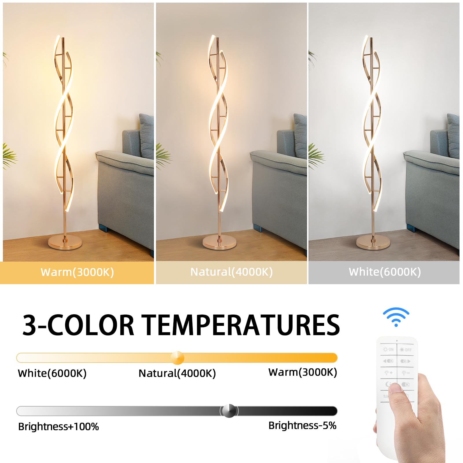 Adisun 40W Led Floor Lamp Remote Control Dimmable Spiral Floor Lamp Indoor Tall Lamp Floor Lamps For Living Rooms Family Rooms B