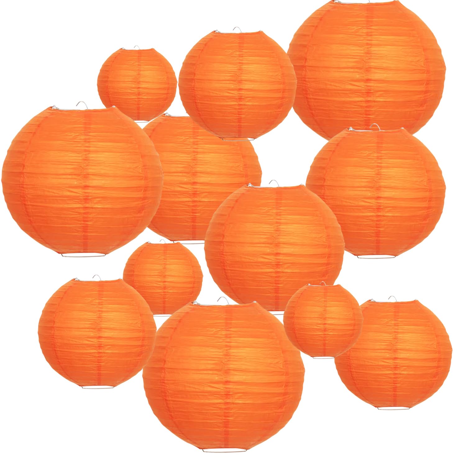 Orange Paper Lanterns 12 Pcs Assorted size of 6'' 8'' 10'' 12'' Chinese Round Paper Hanging Decorations Lanterns Lamps for Home 