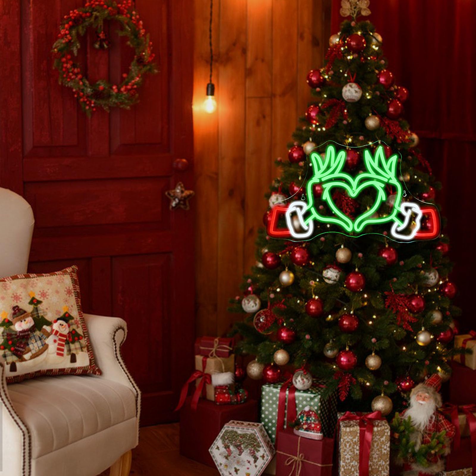 Nxyx Merry Grinchmas Neon Sign Grinch Green Hands Neon Light Grinch Ornament Wall Decor Christmas Grinch Outdoor Decor Holiday Grinchy Gift For Kids