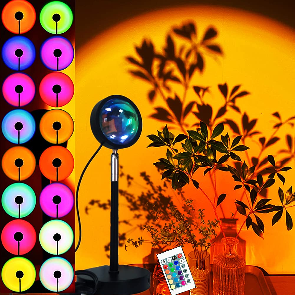 XINJI Sunset Lamp Multiple Colors with Remote, Sunset Projection Lamp 16 Colors, Sunset Light Projector Color Changing, LED Rain