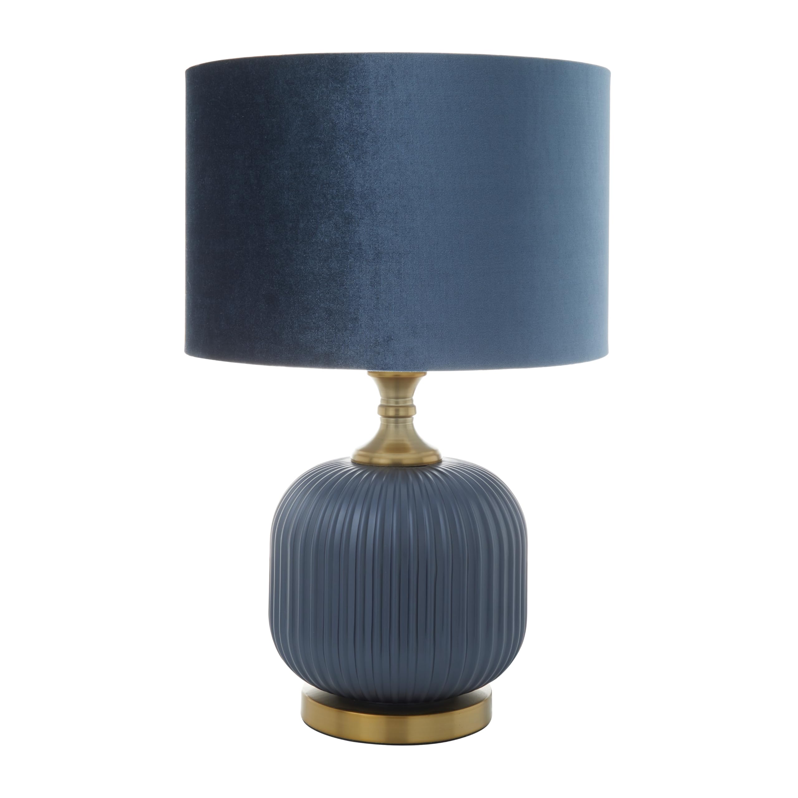 Deco 79 Fabric Room Table Lamp Ribbed Accent Lamp with Velvet Shade and Gold Accents, Lamp 13 x 13 x 20, Blue