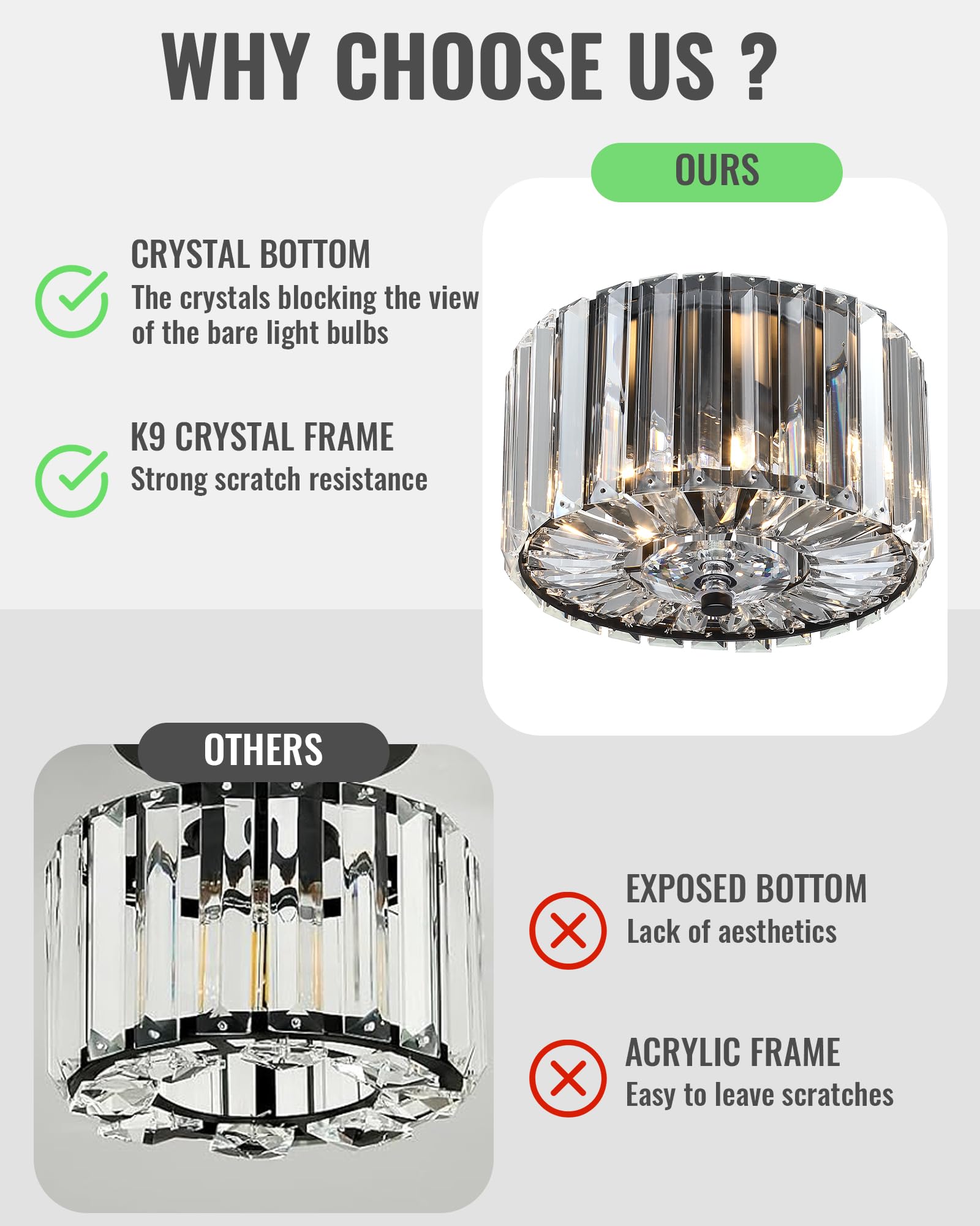 Pasentel Small Crystal Ceiling Light  Modern Semi Flush Mount Ceiling Lighting Fixture  Black Small Chandelier Light Fixture  Entryway Light Fixture For Kitchen Hallway Bathroom  2-Light  Xdd007-1-Bk