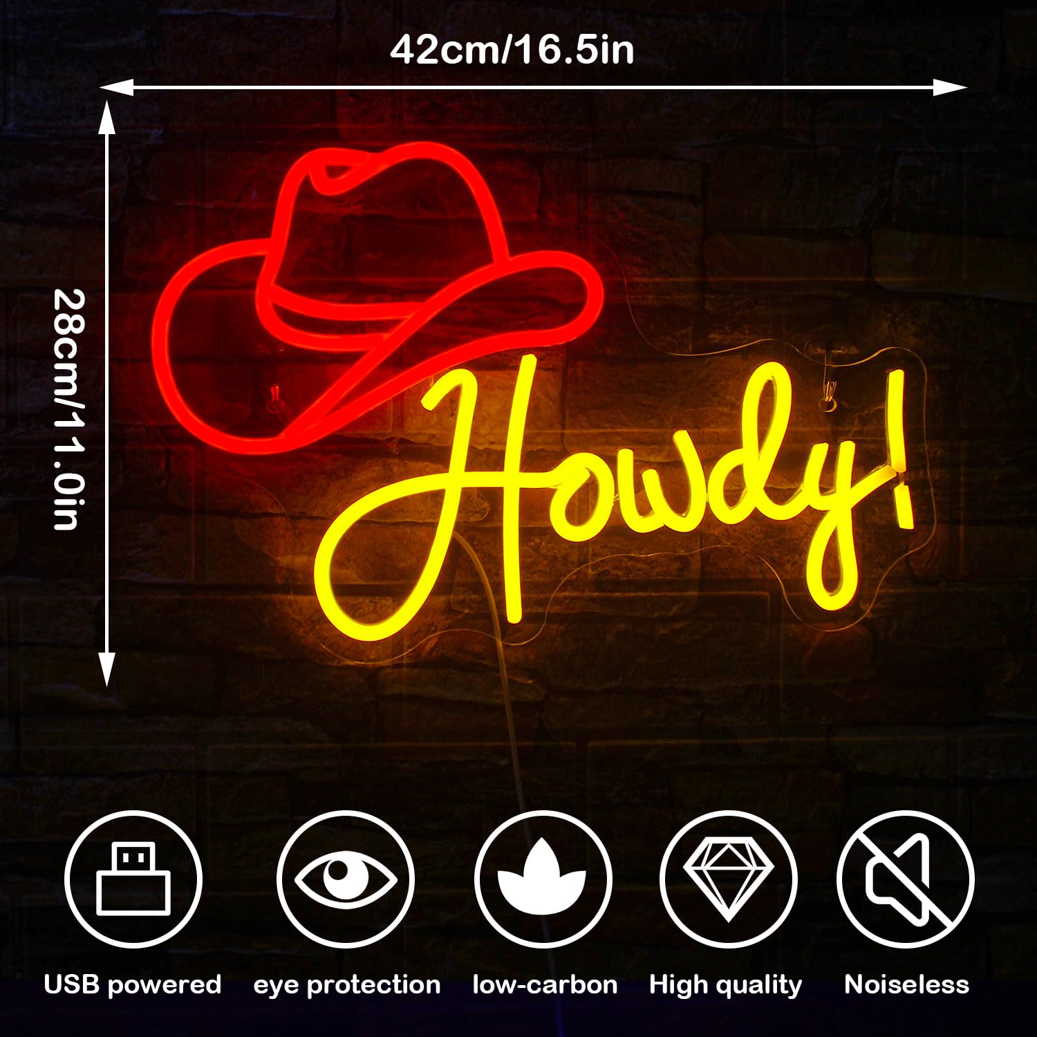 ineonlife LED Cowboy Hat Neon Sign, Red Acrylic Wall Decor, USB Powered, 16.5 x 11 in, Model QY-1200