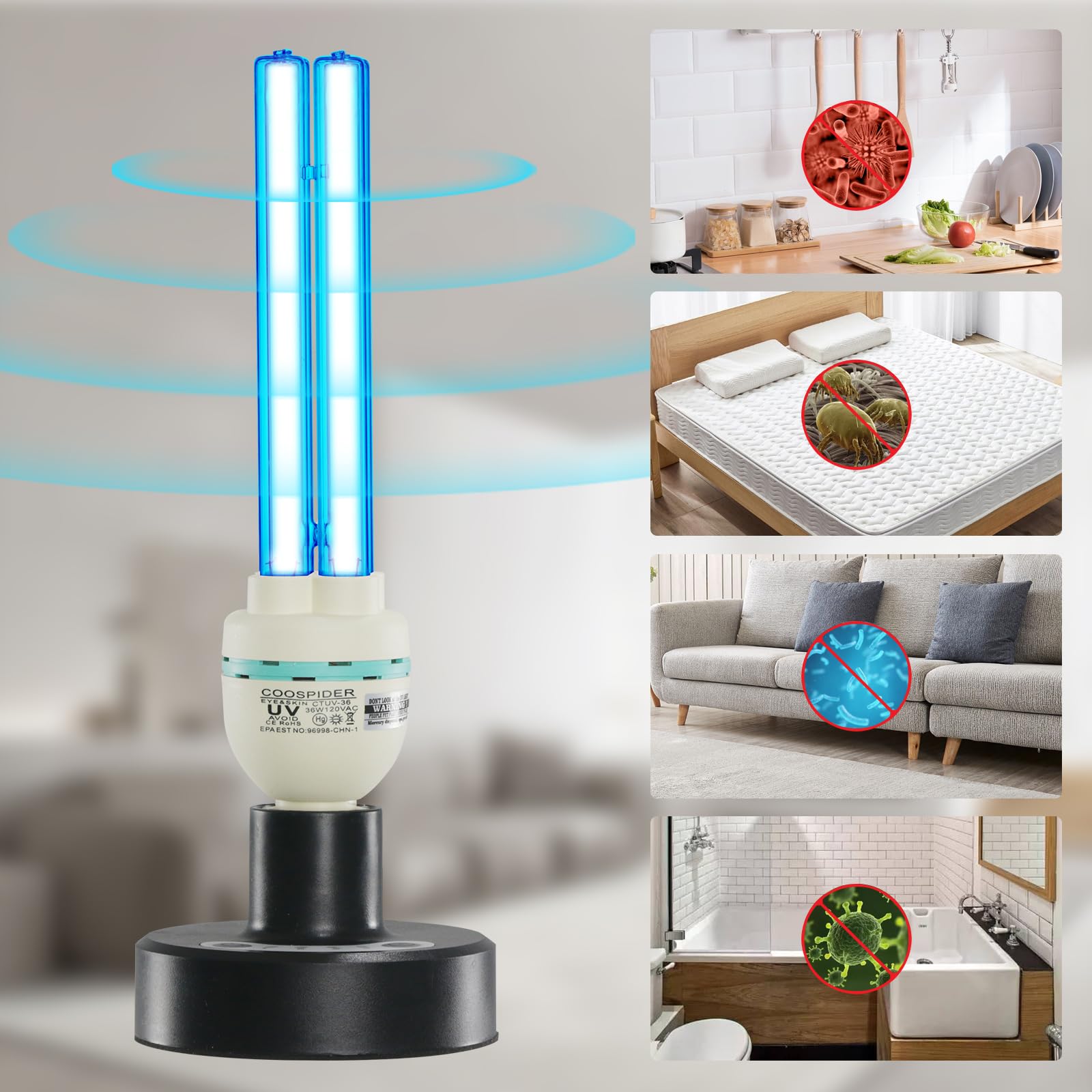 36Watts UV Sanitizer Lamp with Remote Control Powerful UVC Light with E26 Base for Basement/Bedroom/Kitchen/Office/Storehouse/Ca