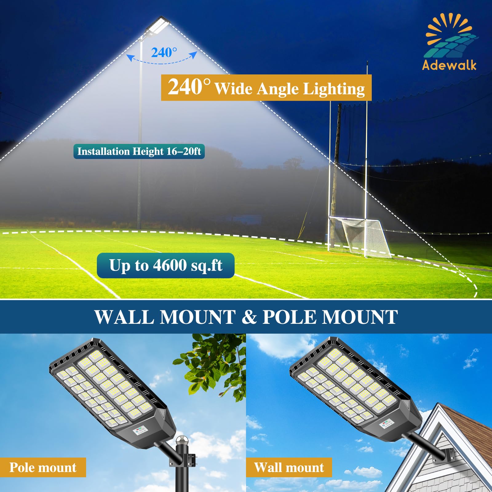 8000W Solar Street Light, Commercial Solar Street Lights Outdoor Dusk To Dawn, Solar Lights Outdoor With Motion Sensor And Remot